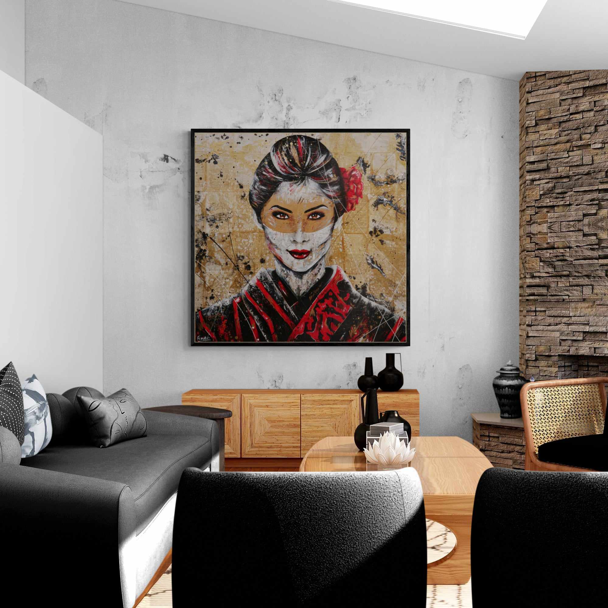 Cherry Pride 120x120cm Geisha Abstract Realism Canvas Art - Japanese Inspired Wall Decor for Living Room, Bedroom & Office - Perfect Gift for Book Lovers & Art Collectors