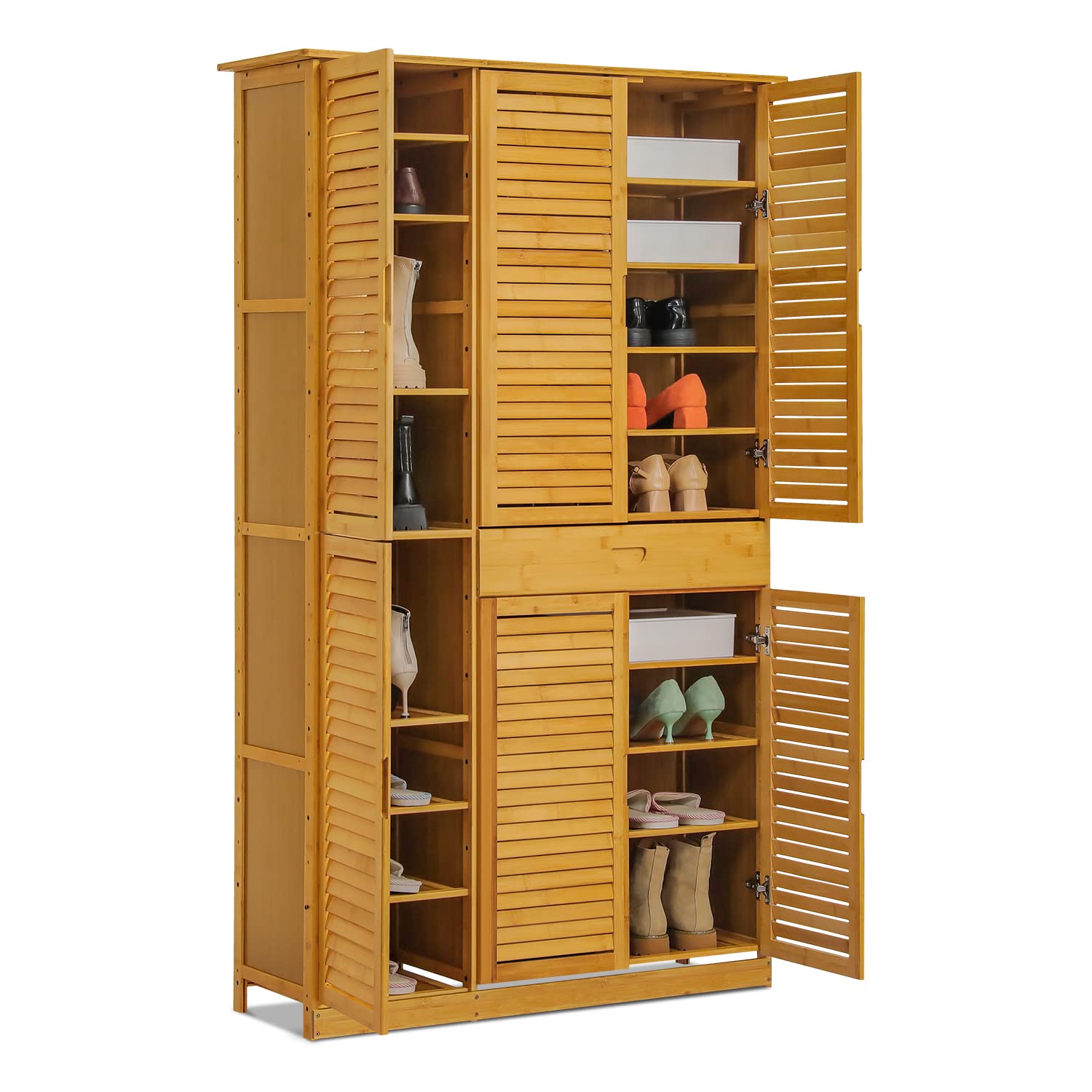 MoNiBloom Large Shoe Storage Cabinet Organizer with Shutter Doors & Drawer - Holds 40+ Pairs of Shoes for Entryway, Hallway, Bedroom & Living Room - Natural Wooden Shoe Rack for Home Organization & Space Saving
