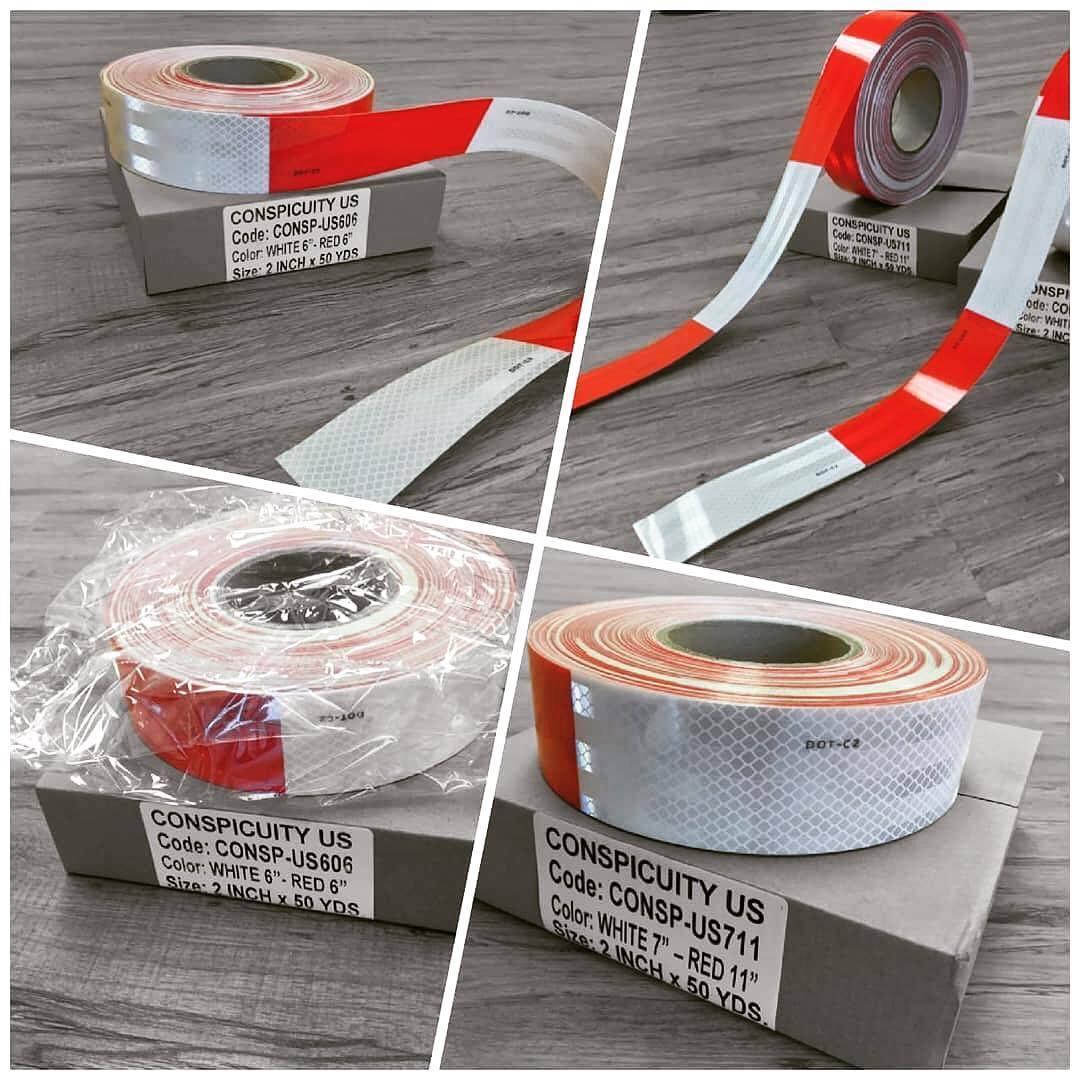 DOT C2 2 x 150' Red & White Reflective Safety Tape for Trucks & Trailers - High Visibility Conspicuity Marking for Night Driving & Road Safety