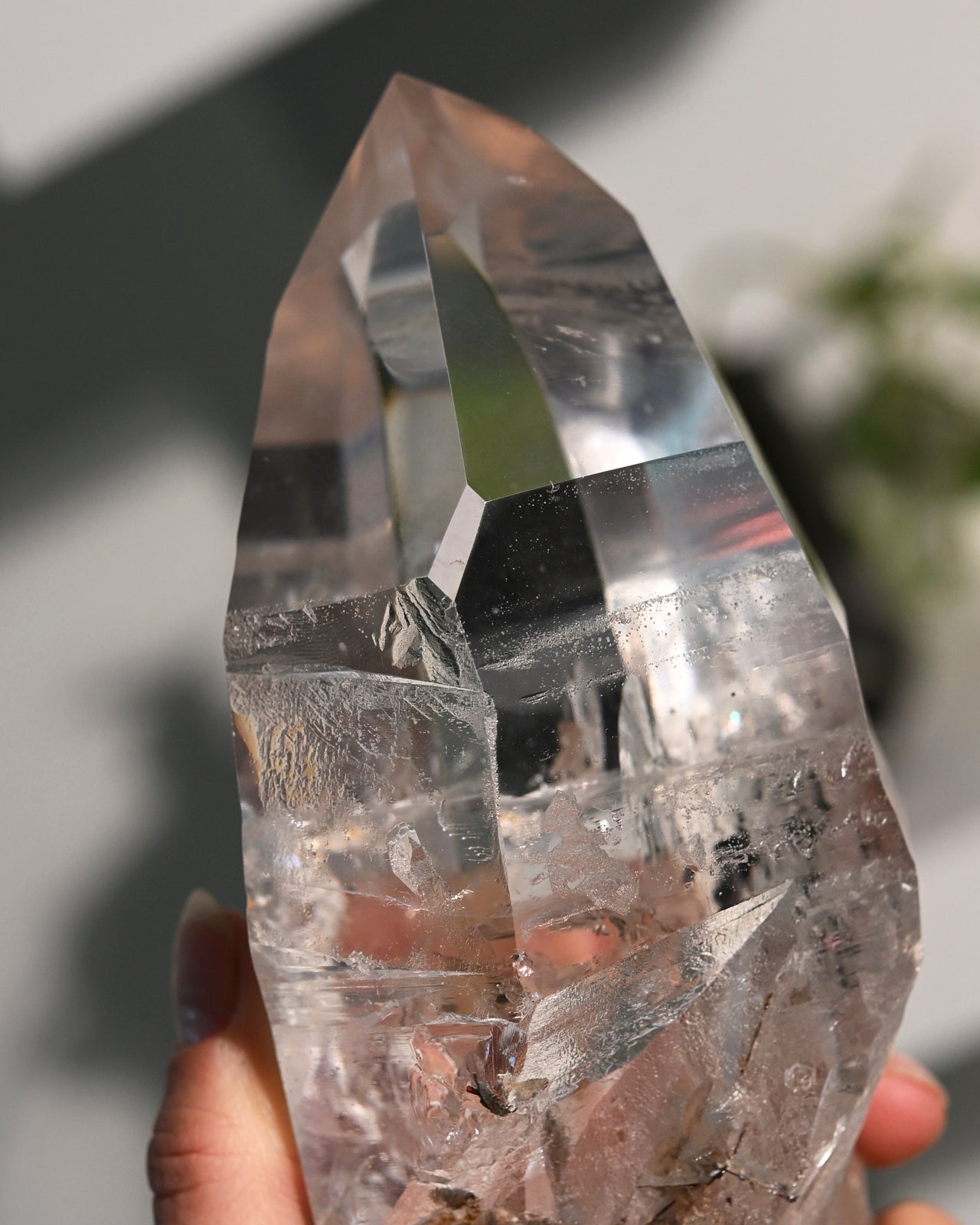 Lemurian Seed Crystal with Hematite Inclusions - Healing Stone on Display Stand | Perfect for Meditation, Energy Work & Spiritual Decor