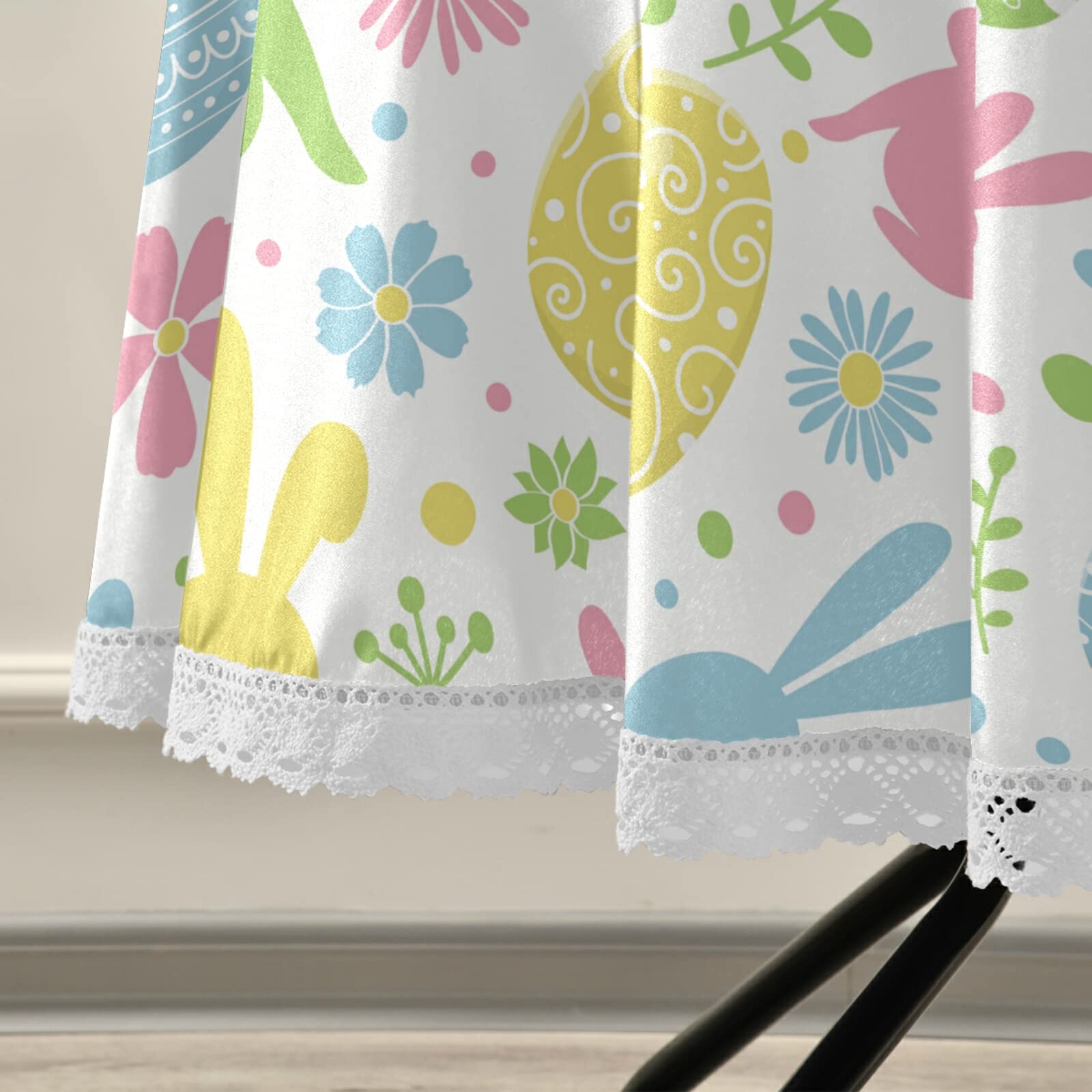 60 Inch Easter Bunny Eggs Round Tablecloth with Spring Flowers & Lace - Washable, Stain Resistant Kitchen Dining Table Cover for Holiday Home Party Decorations | Perfect for Easter Celebrations, Spring Gatherings & Family Dinners