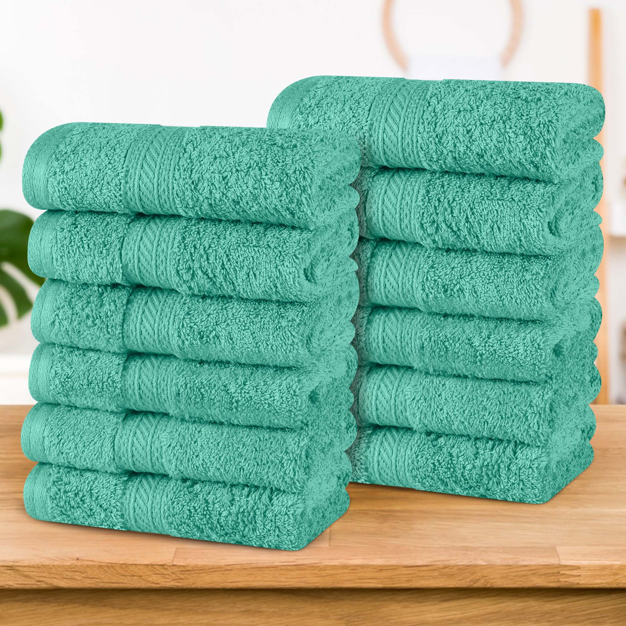 Premium Atlas Cotton Plush Heavyweight Luxury Face Towels & Washcloths - 12-Piece Set for Spa, Bathroom, and Gentle Skincare Routine