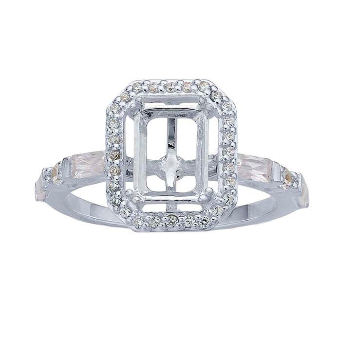 8x6mm Sterling Silver Octagon Semi Mount Engagement Ring for Emerald Cut Gemstones - 4 Prong Blank Ring Setting (Size 7/8) - Perfect for Wedding, Proposal & Anniversary Gifts