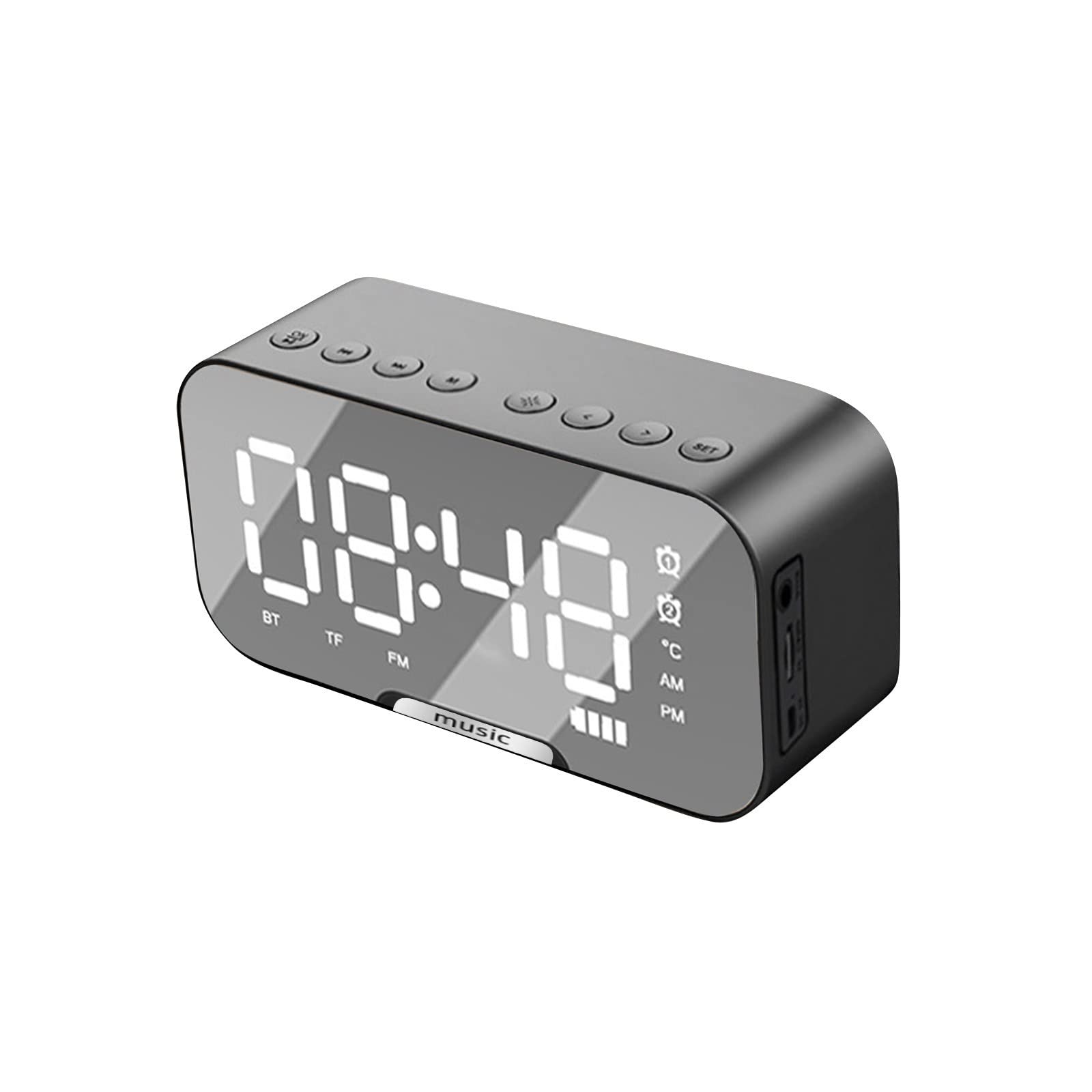 Wireless Bluetooth LED Mirror Digital Alarm Clock with Big Time Display, Speaker & Subwoofer - Bedside Table Clock for Home, Office, Dorm Room | Music Player, Night Light, Smart Home Device