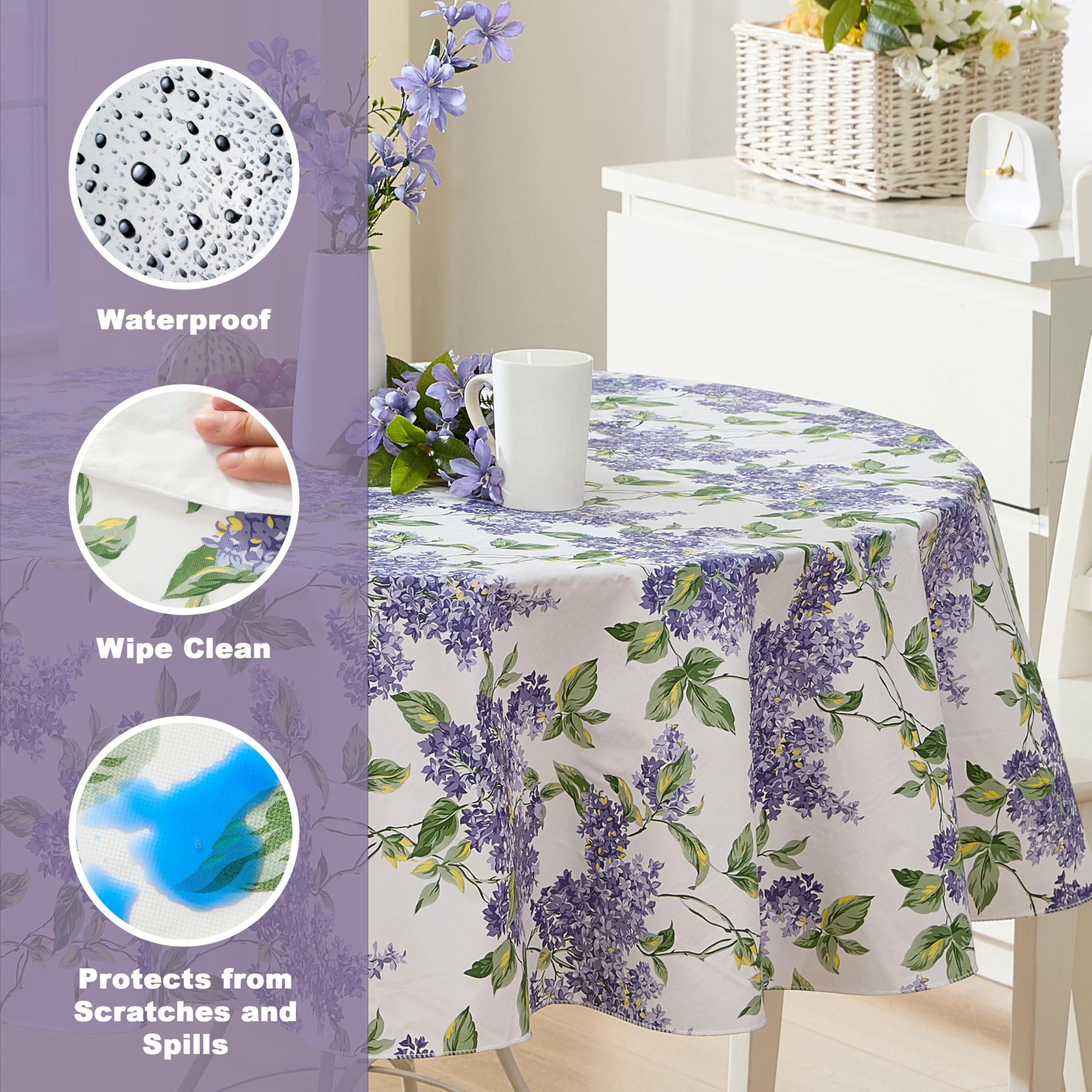 Lilac Fields Heavy 4 Gauge Vinyl Flannel Backed Tablecloth - 70
