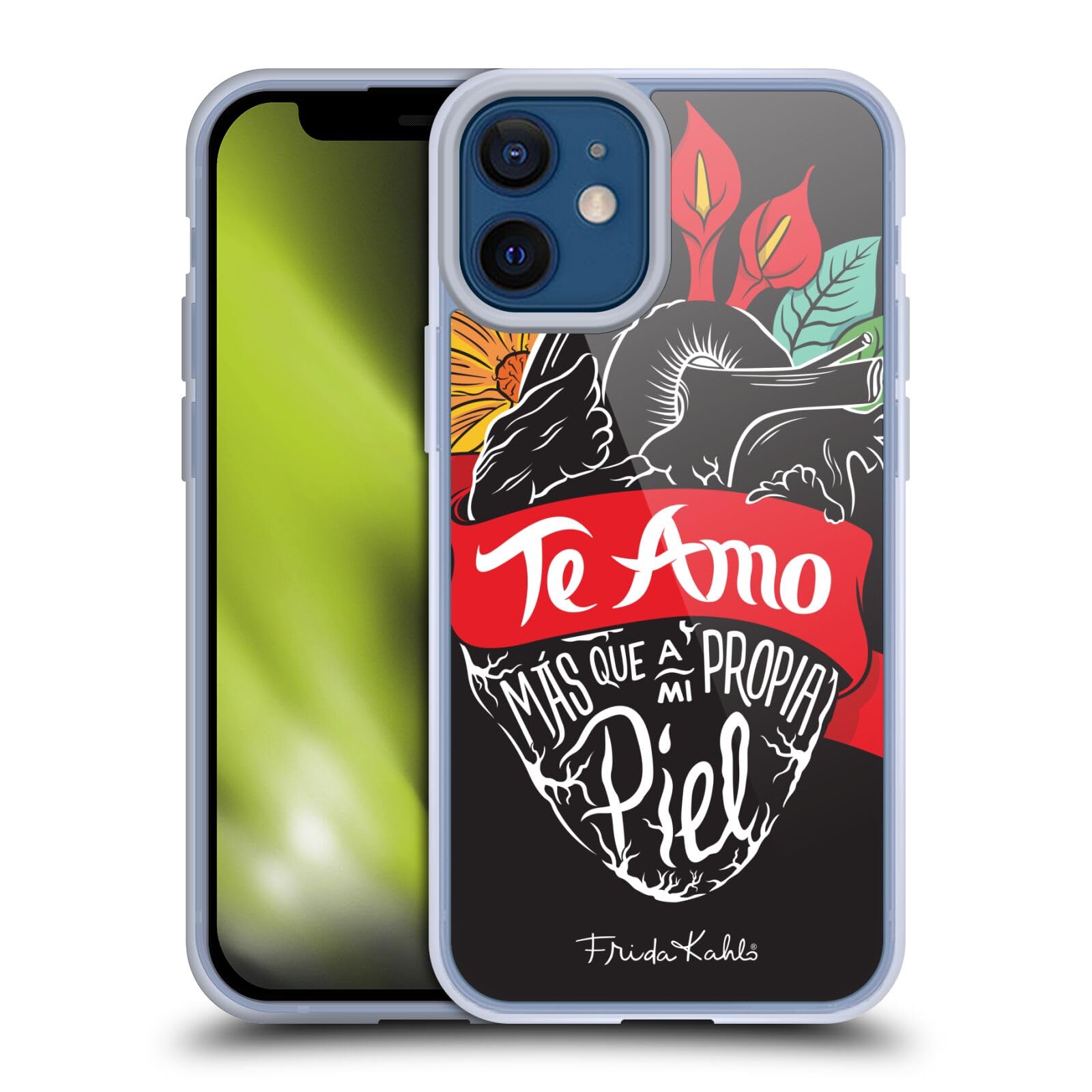 Official Frida Kahlo Heart Typography iPhone 12 Mini Case - Soft Gel Phone Cover with Artistic Design - Perfect for Art Lovers, Everyday Use & Gift Giving