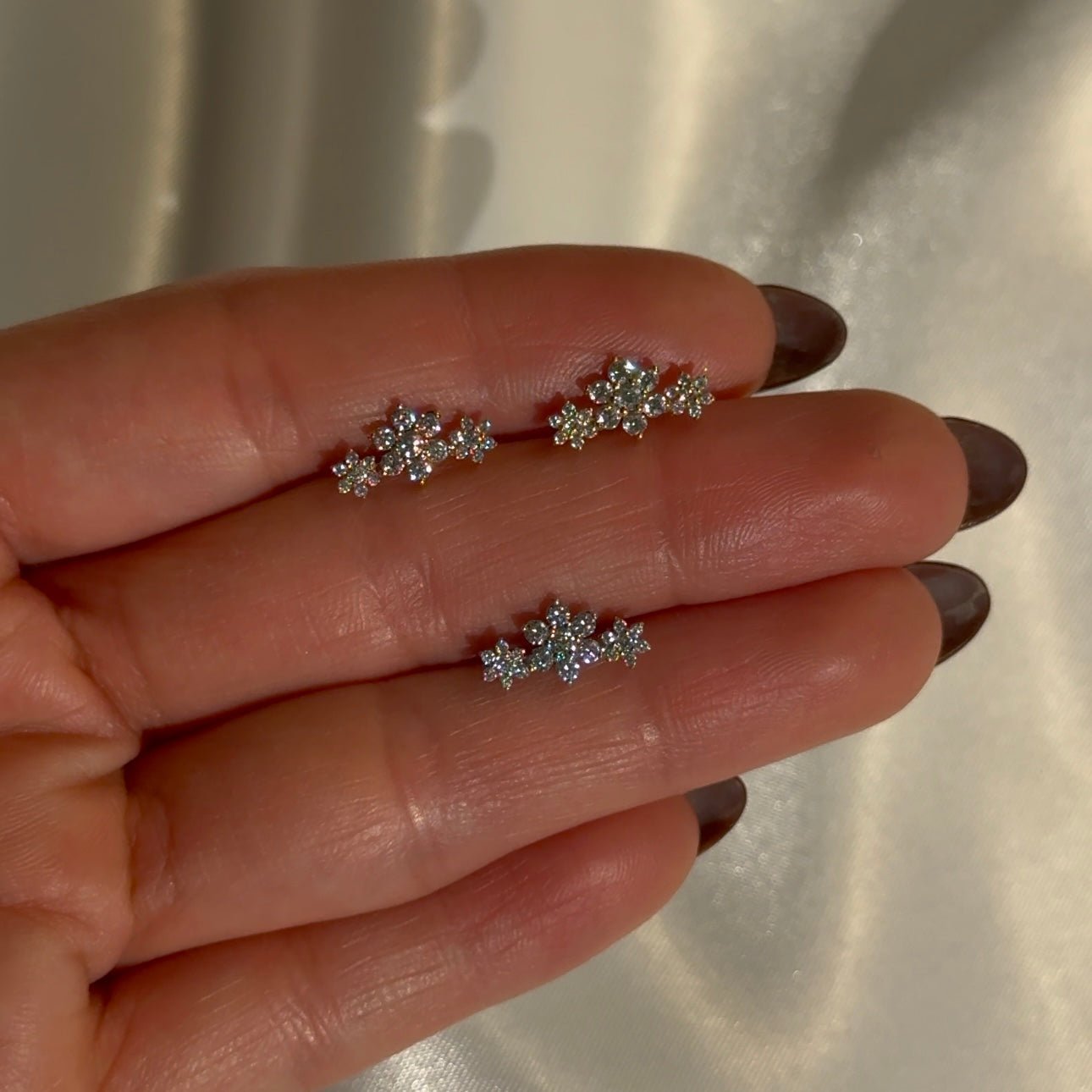 14K Yellow Gold Diamond Three Flower Garland Flat Back Stud Earrings - Elegant Floral Jewelry for Women, Perfect for Weddings, Parties & Everyday Wear