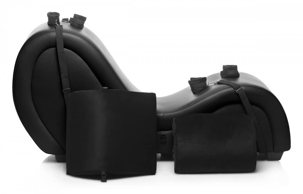 Master Series Kinky Couch Sex Chaise Lounge - Black Leather Bondage Furniture for Adult Play, BDSM Dungeon & Sensual Bedroom Decor