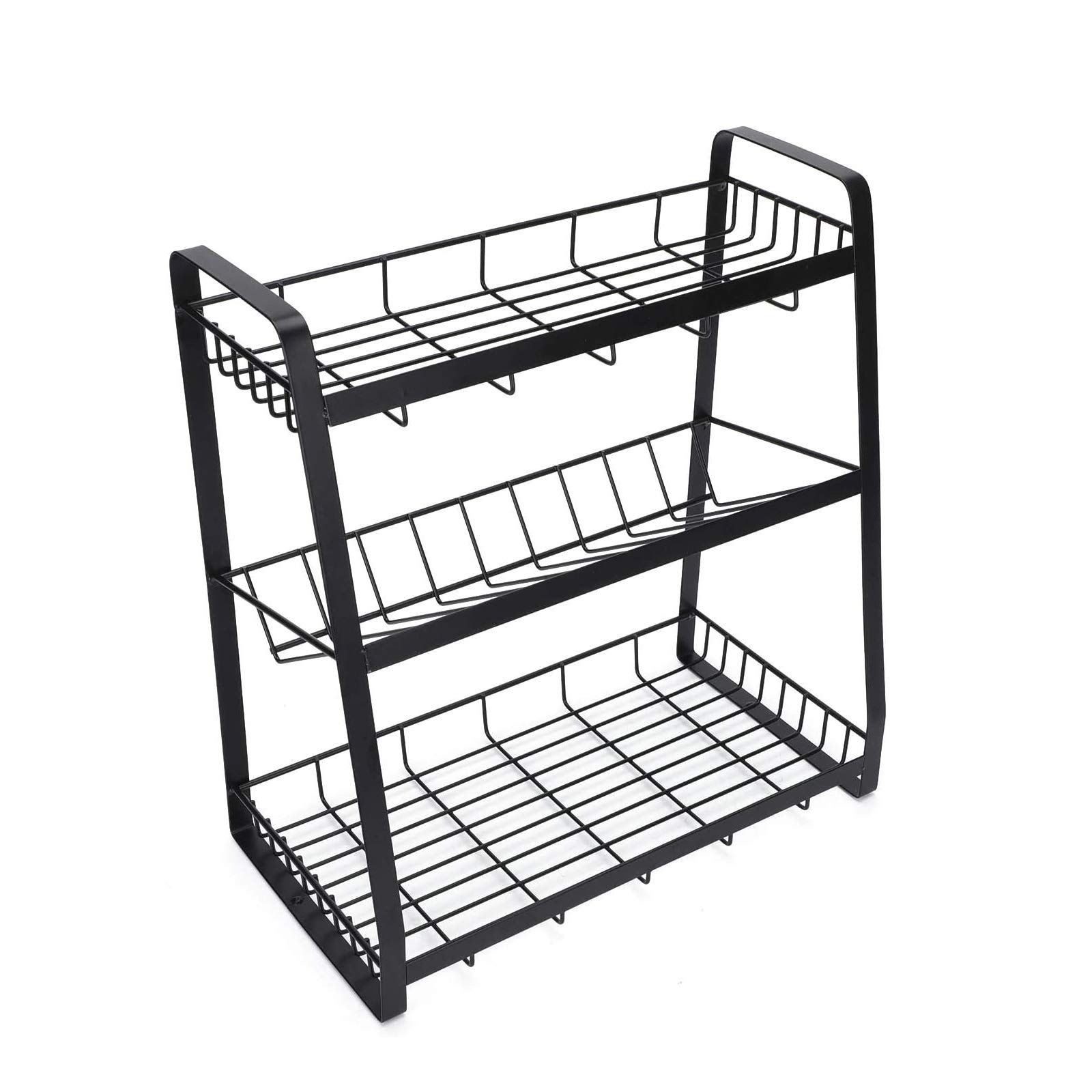 3-Tier Metal Spice Rack Organizer - Standing Kitchen Seasoning Shelf for Spice Bottles, Vegetable & Fruit Storage Basket - Multi-Purpose Jar Organizer for Pantry, Countertop & Cabinet Organization