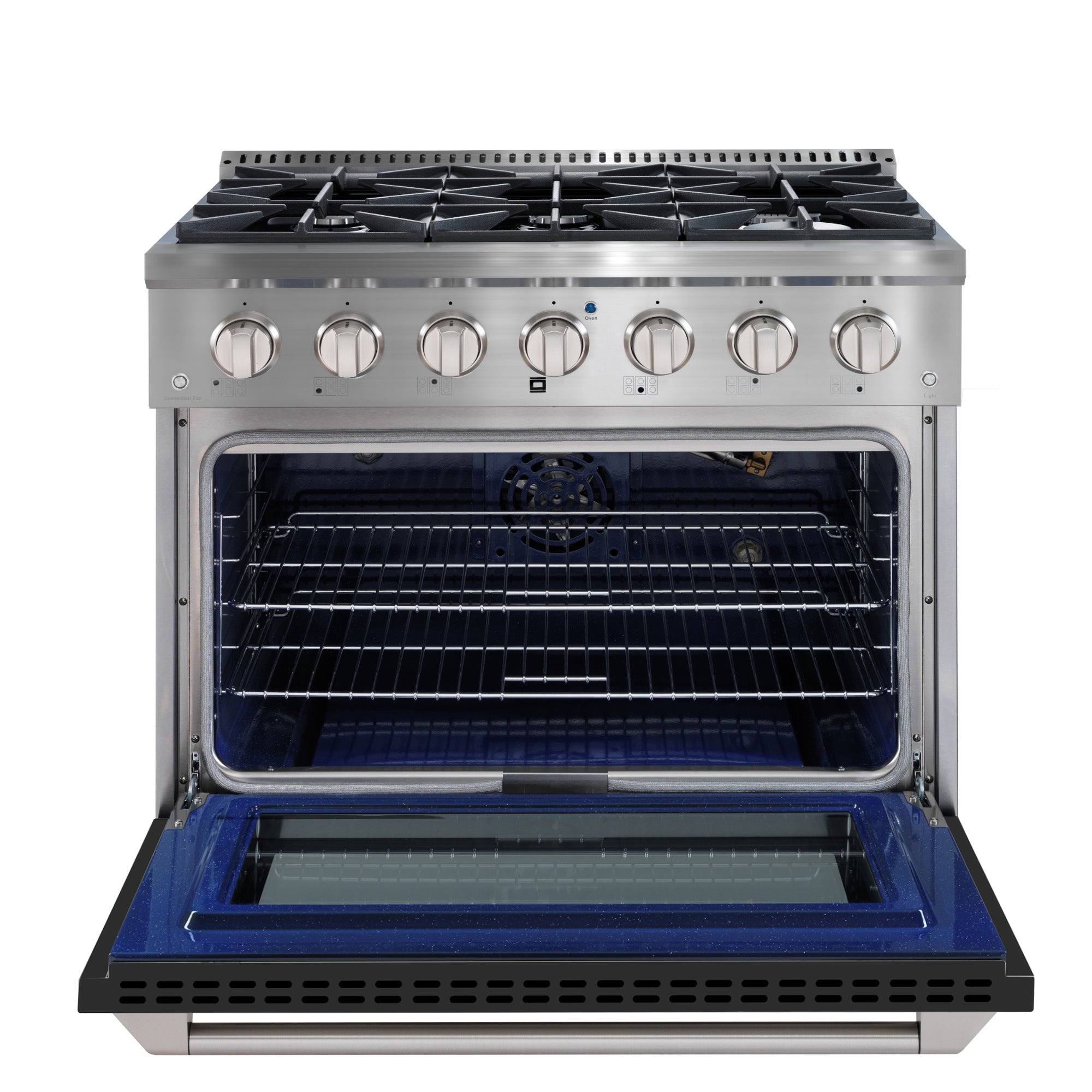 Ancona 36 Inch 5.2 cu. ft. Stainless Steel Gas Range with 6 Burners, Convection Oven & Black Door - Perfect for Large Family Cooking, Holiday Meals & Professional Style Kitchens