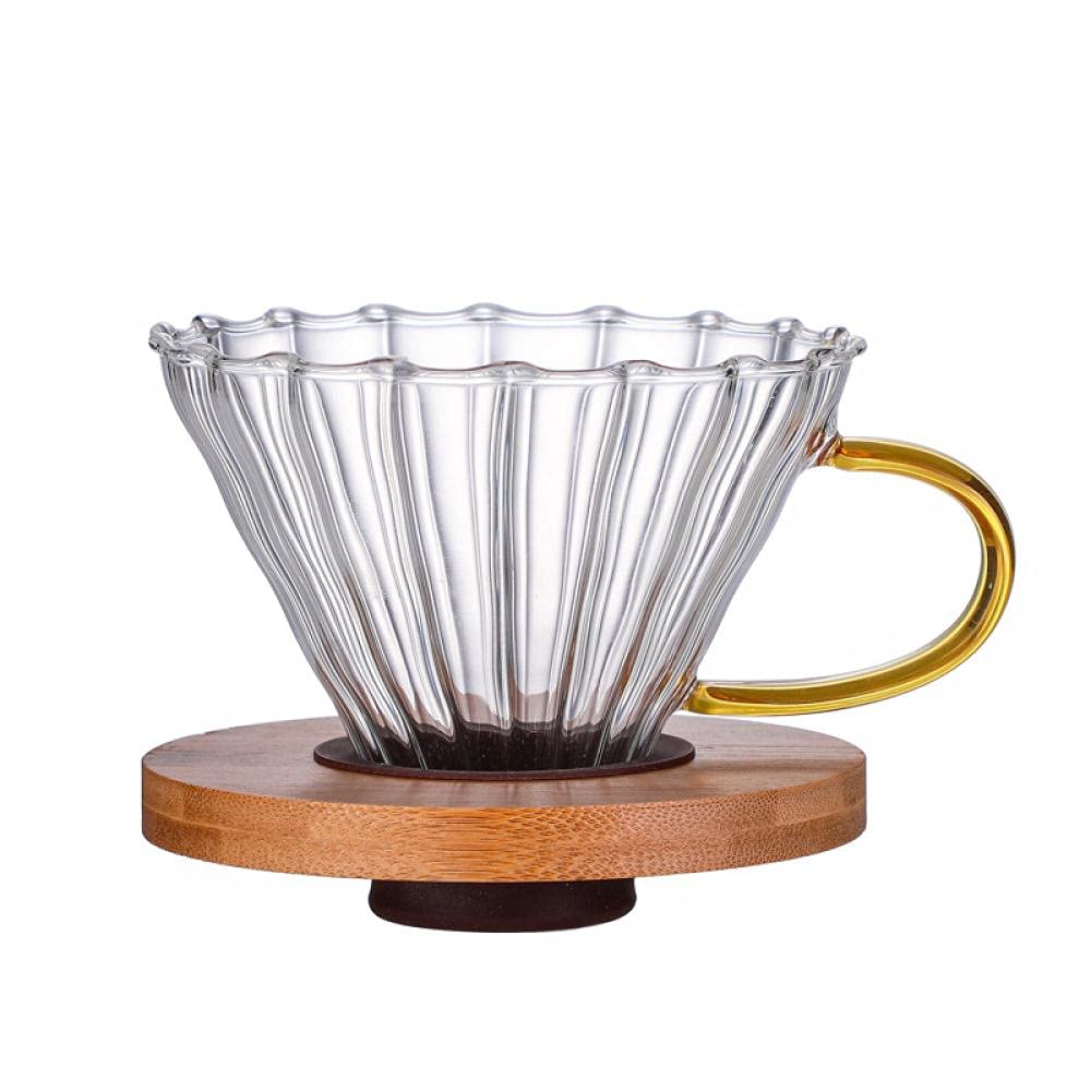 Premium Glass Threaded Pour Over Coffee Filter with Walnut Base - Handcrafted Coffee Dripper for Specialty Brewing at Home or Office
