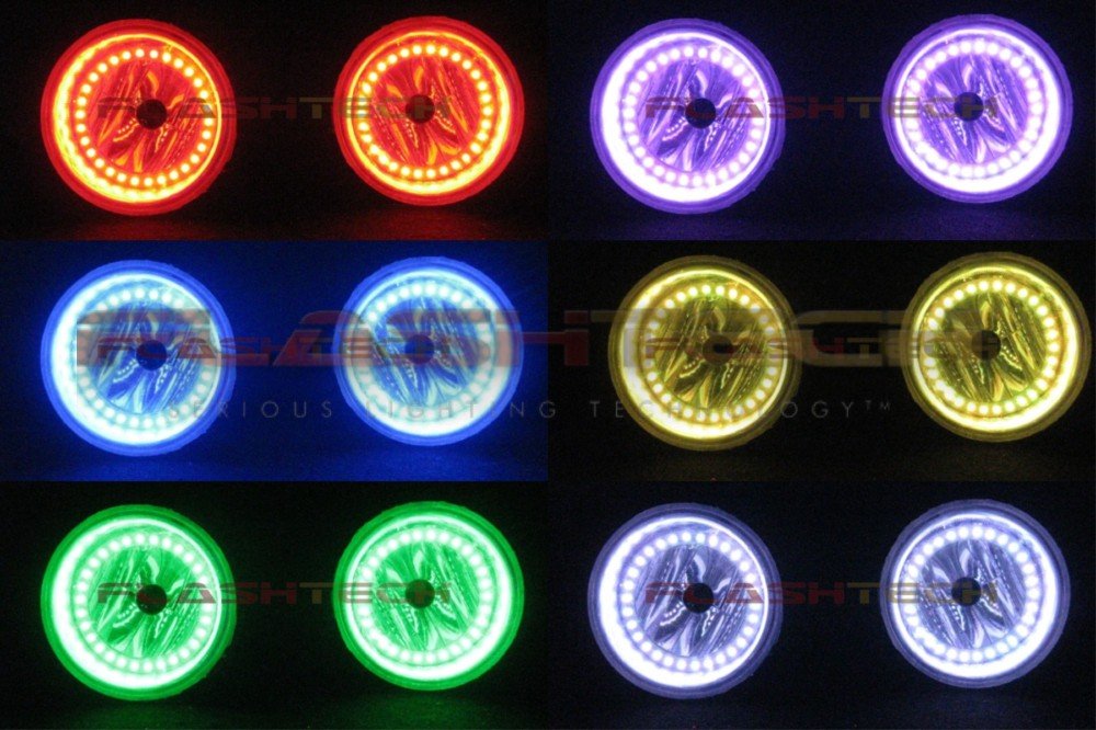 Flashtech LED RGB Multi-Color Halo Ring Fog Light Kit with Bluetooth RF Remote & App Control - Compatible with Dodge Challenger 2008-2013 | Customizable Lighting for Car Shows, Night Driving & Vehicle Styling
