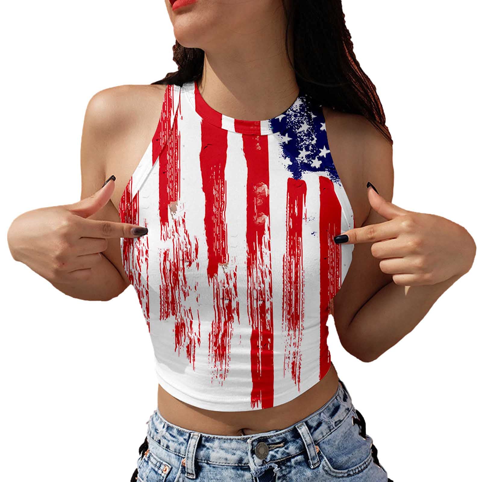 American Flag Print Women's Crop Top - Sexy Patriotic Tank Tops for Workout & Summer | Sleeveless Comfortable Blouse for 4th of July & Casual Wear