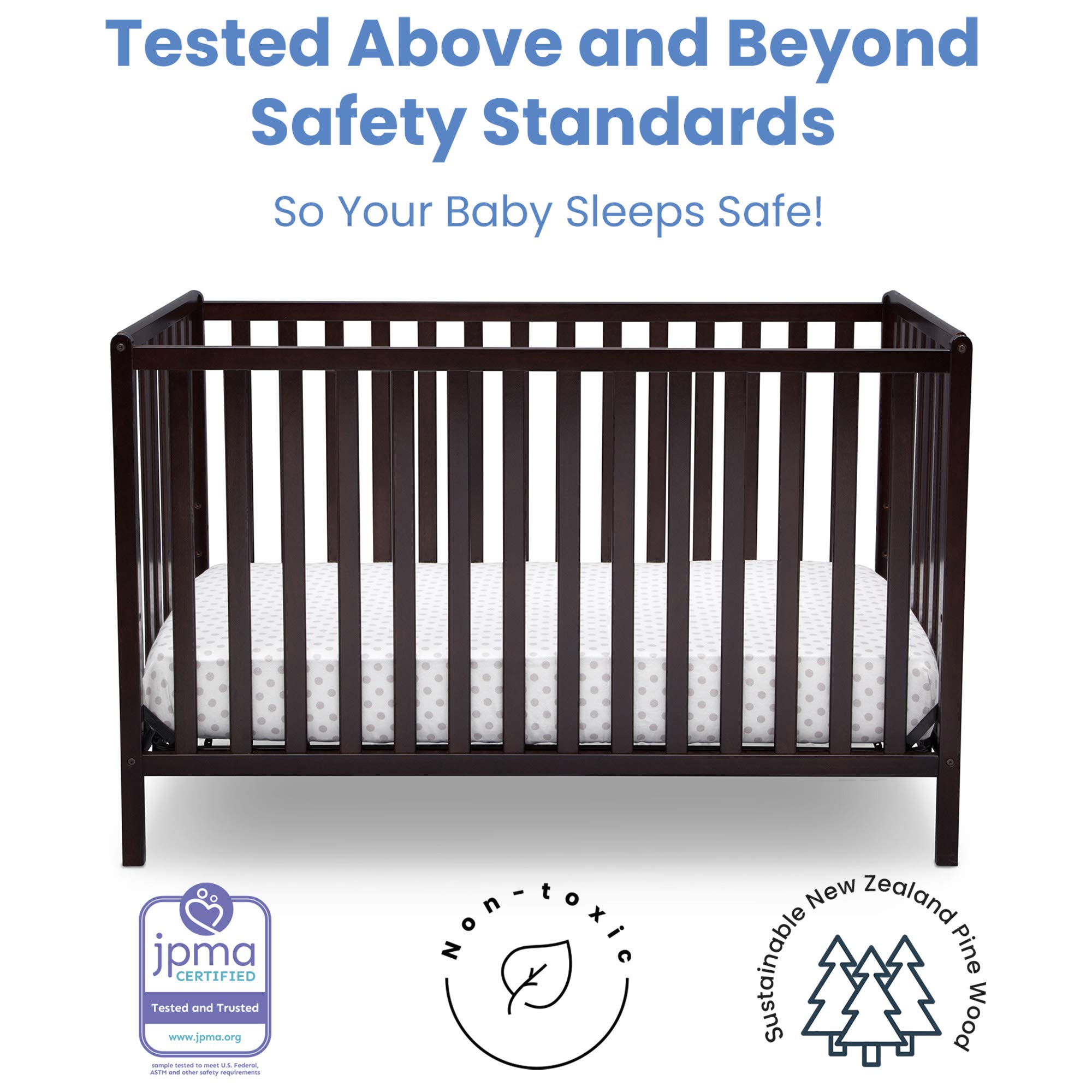 Delta Children Heartland 4-in-1 Convertible Crib with Twinkle Galaxy Dual-Sided Mattress - Dark Chocolate Finish | Nursery Bedroom Furniture for Babies & Toddlers | Safe Sleep Solution for Newborn to Big Kid Transition