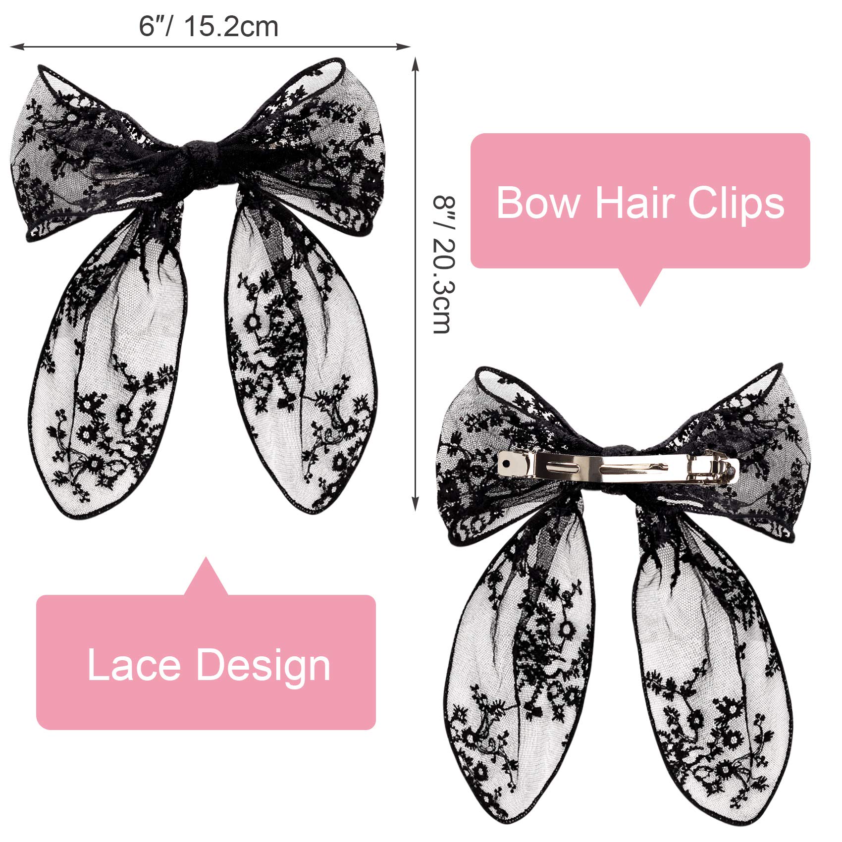 PAGOW 3PCS Lace Bow Hair Clips - Korean Style Floral Hair Barrettes for Women & Girls | Handmade Hair Accessories in White, Black, Beige | Perfect for Weddings, Parties & Daily Styling