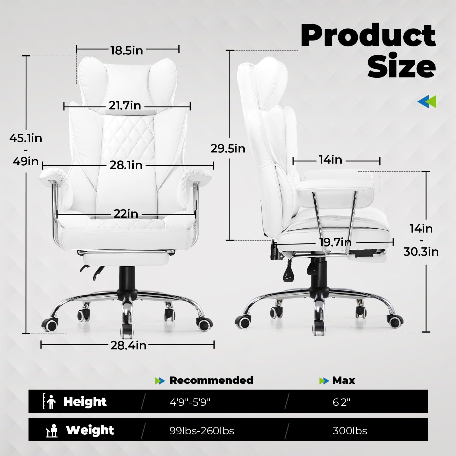 COMHOMA Big and Tall Office Chair - High Back Ergonomic Executive Chair with Footrest & Lumbar Support | Premium Leather Gaming Chair with Pocket Spring & Fixed Armrests | Perfect for Home Office, Gaming Setup & Workspaces