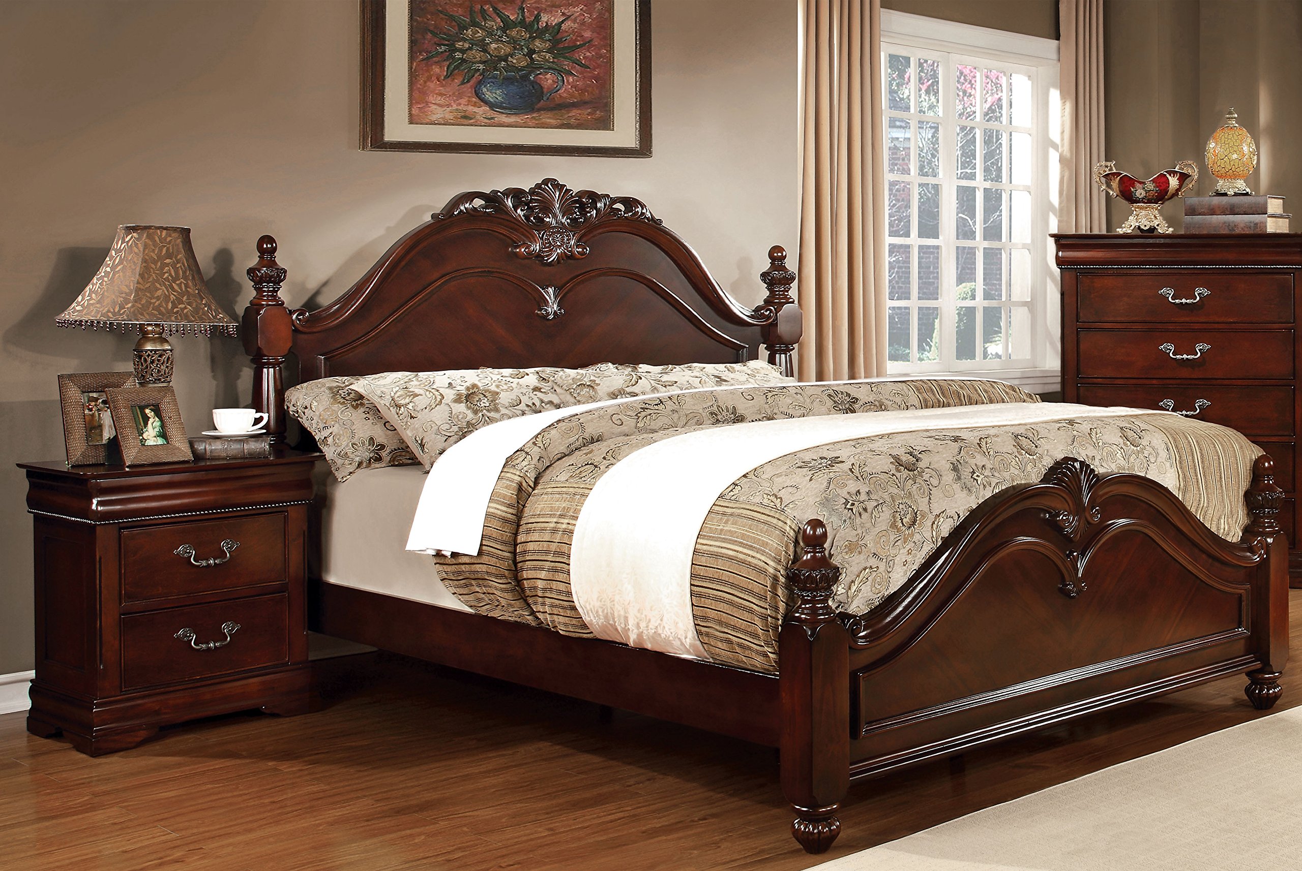 Epperson 3-Piece English Style California King Bedroom Set with 2 Nightstands - Cherry Wood Finish - Box Spring Required - Perfect for Master Bedrooms & Guest Rooms
