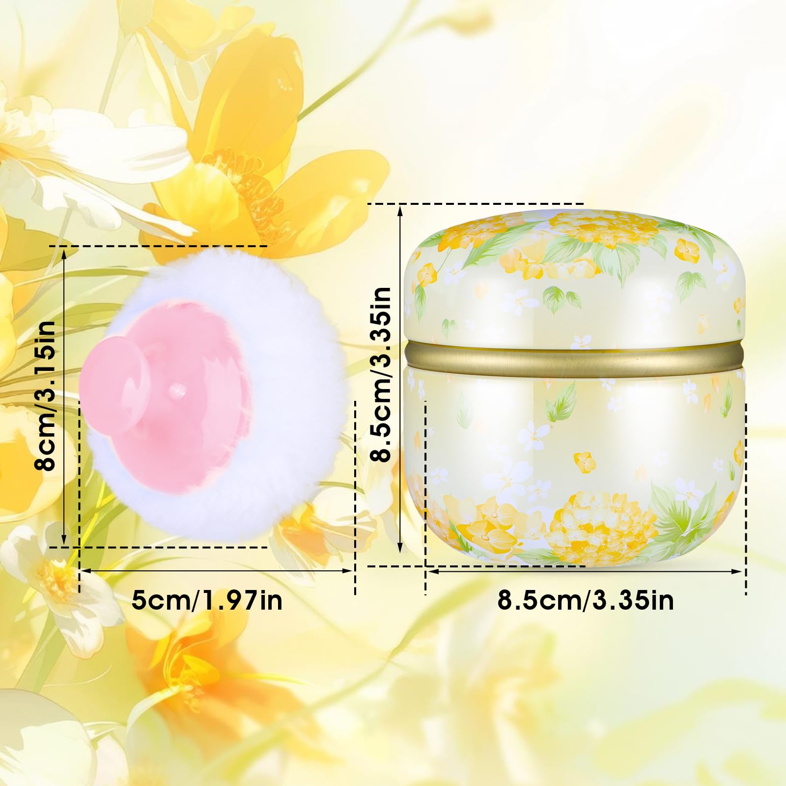 Premium Soft Powder Case with Puff - Portable Loose Powder Container with Lid | Travel-Friendly Dusting Powder Box for Women | Perfect for Home, Bath & On-The-Go Makeup Touchups (Yellow)