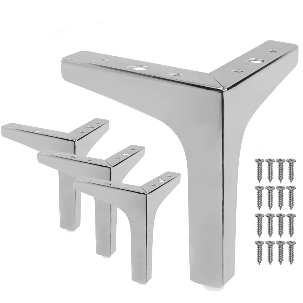 4pcs 7 Inch Modern Chrome Triangle Furniture Legs - Polished Metal Sofa Legs for Table, Cupboard, Couch & Chair - Perfect for Living Room, Bedroom & Office Furniture Upgrade