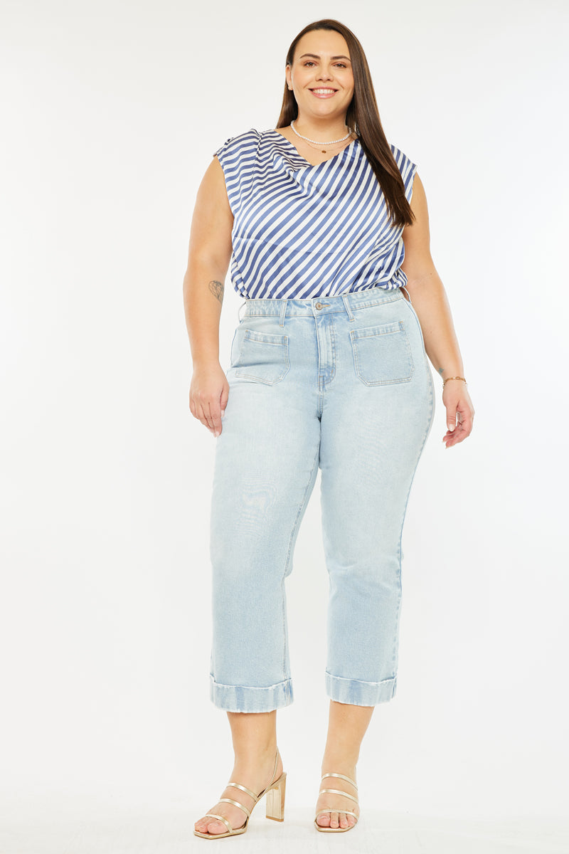 Abigail High Rise Cropped Flare Jeans for Women - Plus Size Stretch Denim Pants - Perfect for Casual Wear & Date Nights