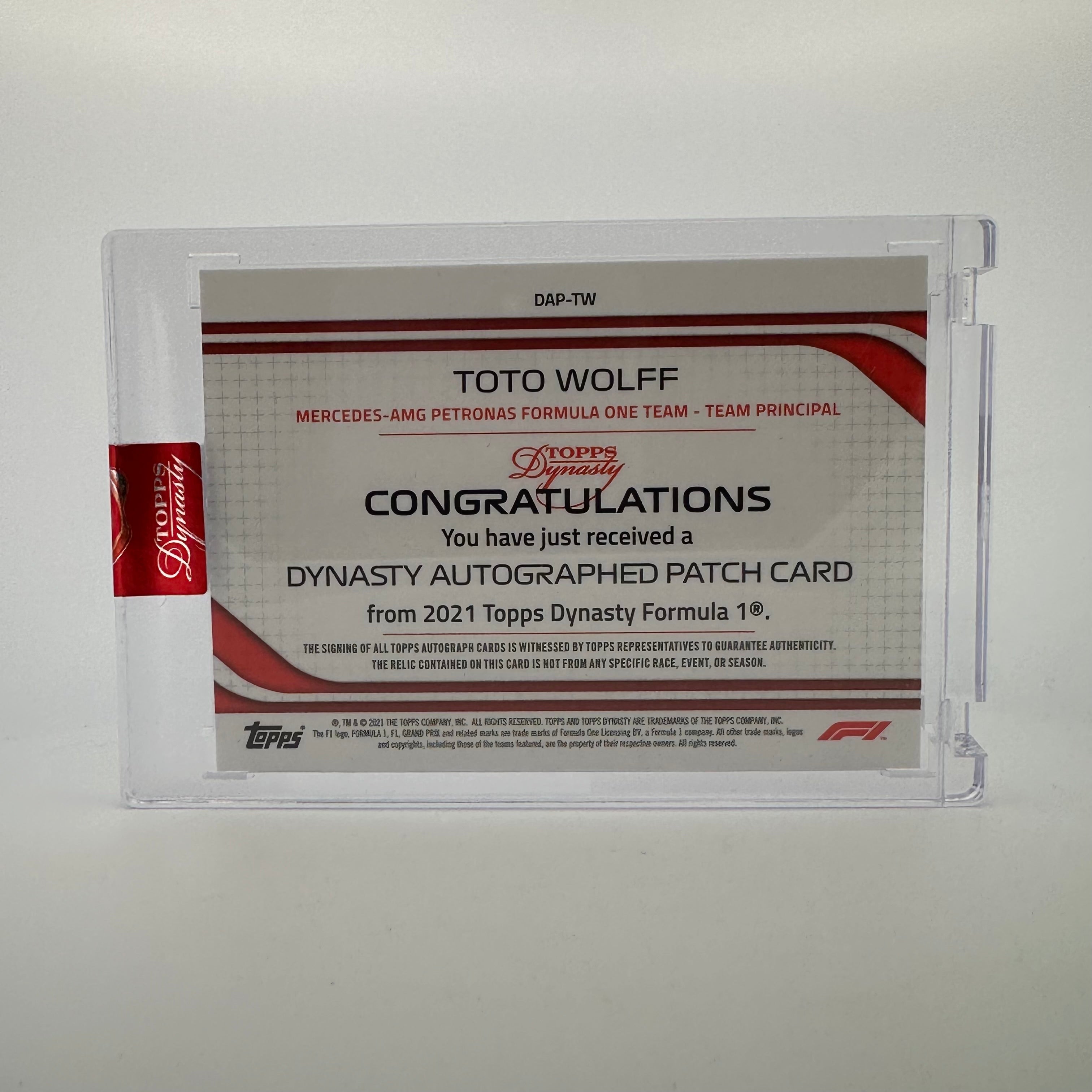 2021 Toto Wolff Dynasty Autograph Patch #DAP TW - 1/2 Black Limited Edition - Perfect for Formula 1 Collectors, Sports Memorabilia Displays, and Racing Enthusiast Gifts
