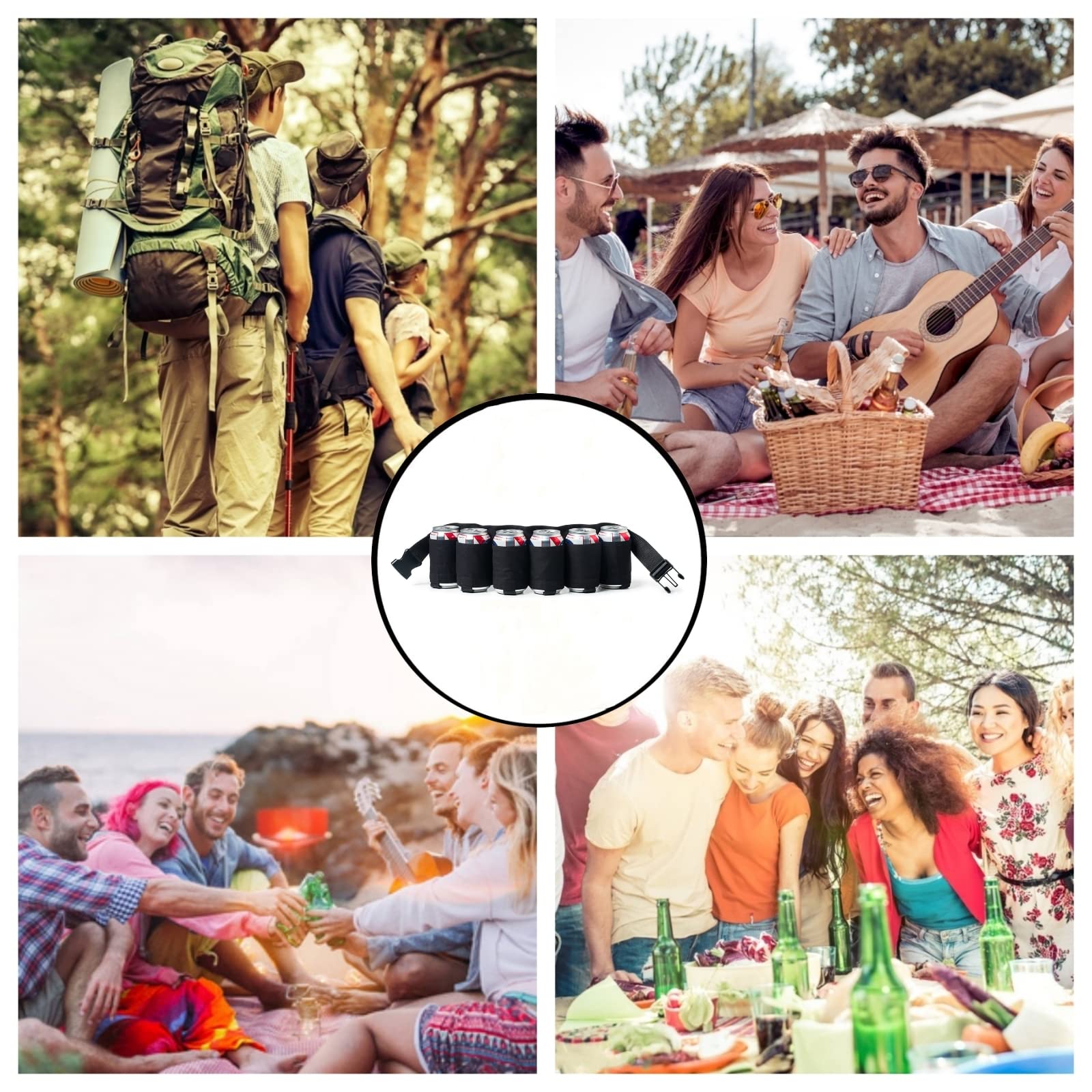 6 Pack Beer Holster Belt - Adjustable Beverage Waist Pack for Men & Women - Perfect for Parties, Picnics, Tailgating & Outdoor Events - Hands-Free Drink Carrier for Beer, Soda & Cans