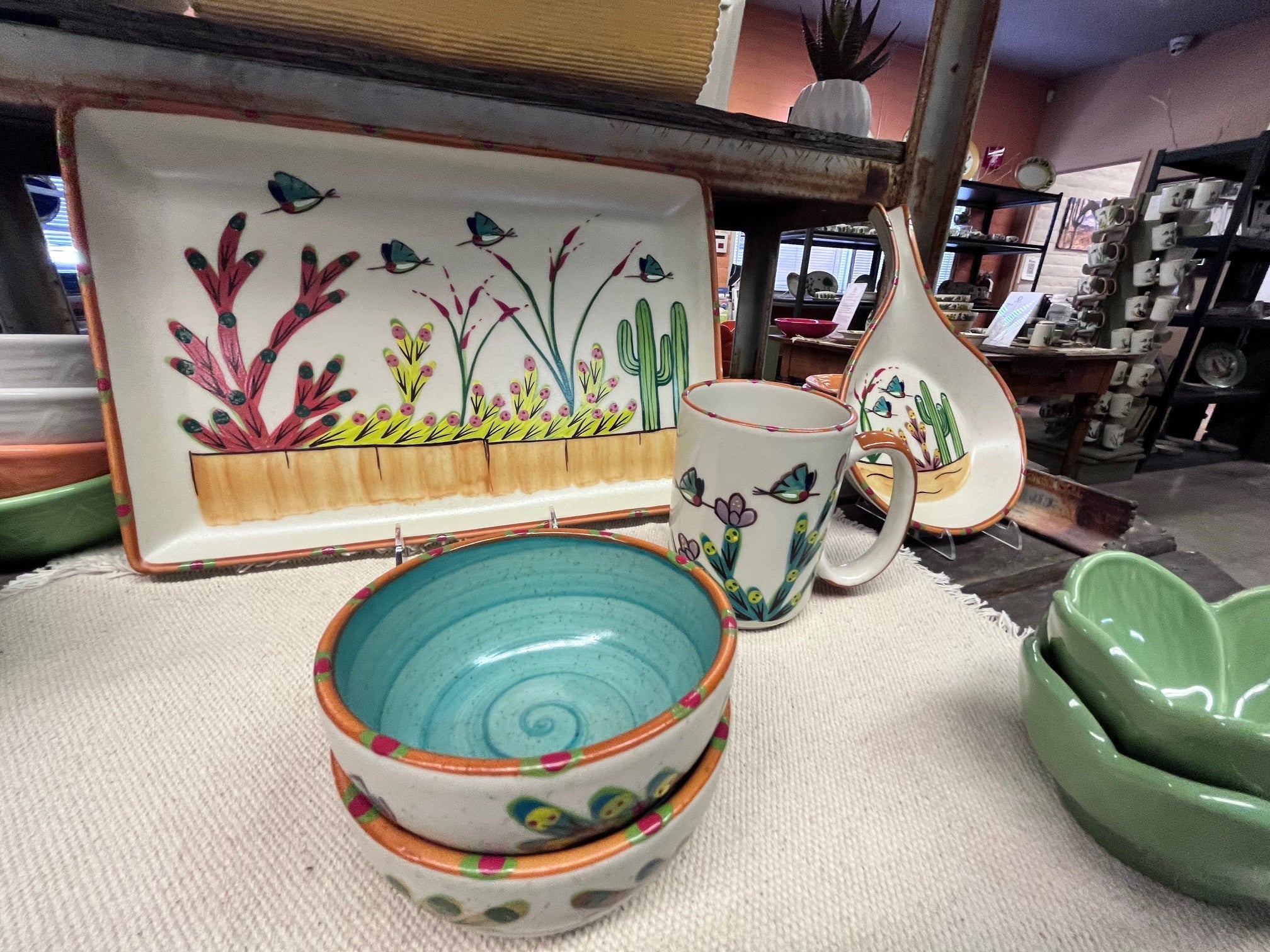 Hand Painted Sonoran Desert Dinnerware Set - Southwestern Style Ceramic Plates & Bowls for Rustic Home Decor | Perfect for Southwestern Themed Dining, Kitchen Decor, and Gift Giving