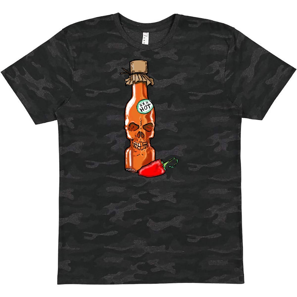 Inktastic Hot Sauce Skull Bottle with Pepper Graphic T-Shirt - Spicy Food Lover Gift for Men & Women - Perfect for Halloween, Parties & Casual Wear