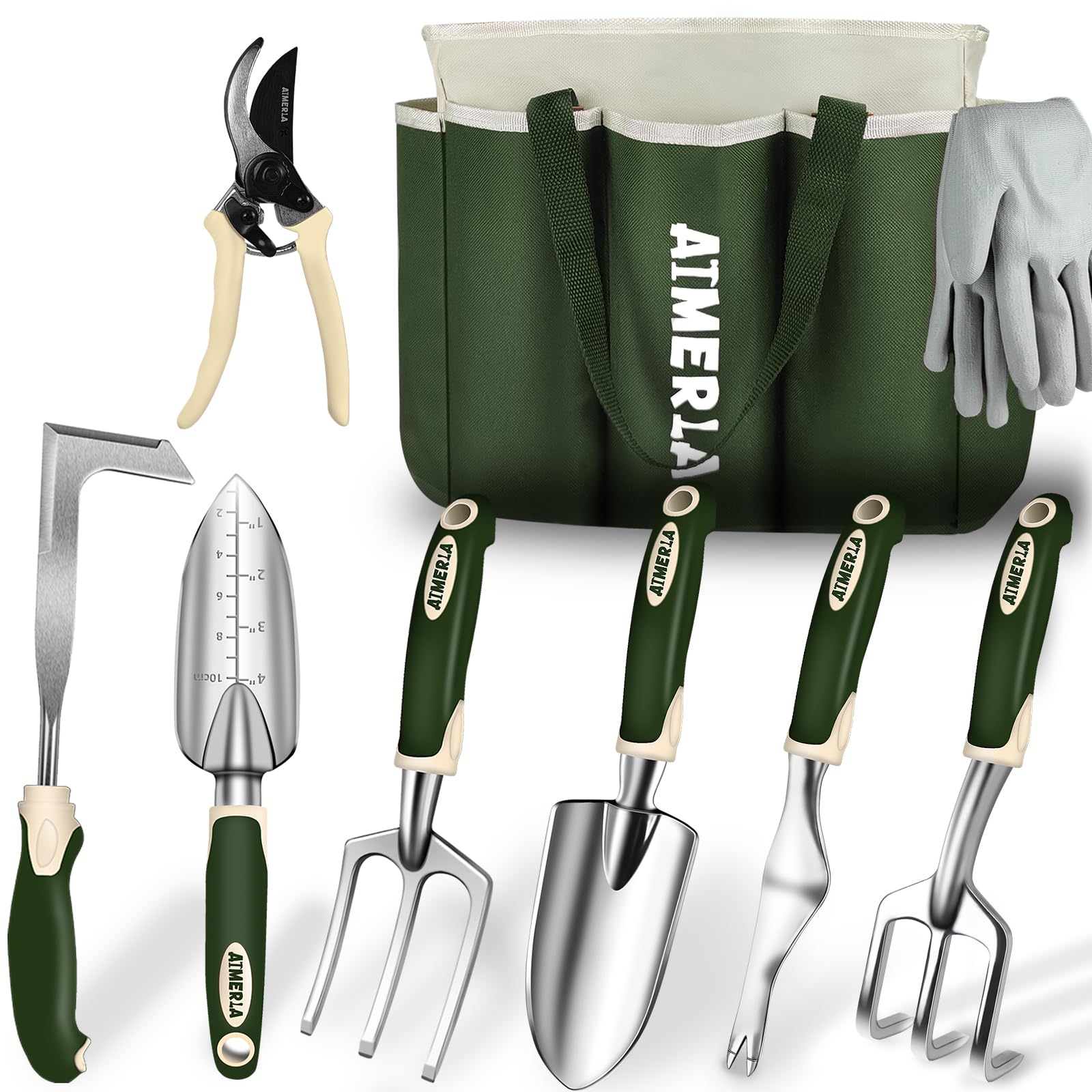 9-Piece Heavy Duty Gardening Tools Set with Non-Slip Grip & Storage Bag - Perfect for Weeding, Planting & Outdoor Work