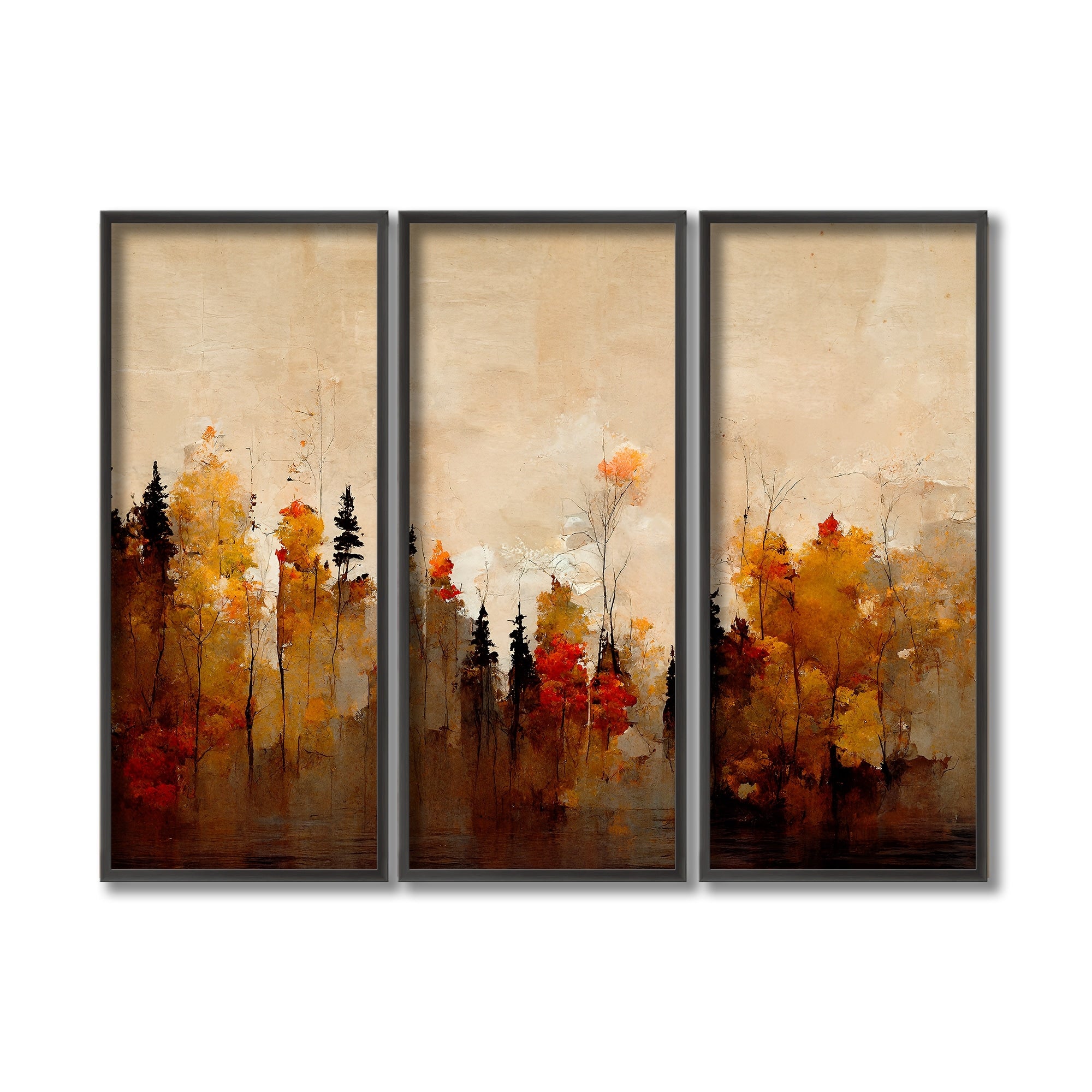Treechild Autumn Forest Framed 3-Piece Wall Art Set - Nature-Inspired Home Decor for Living Room, Bedroom & Office