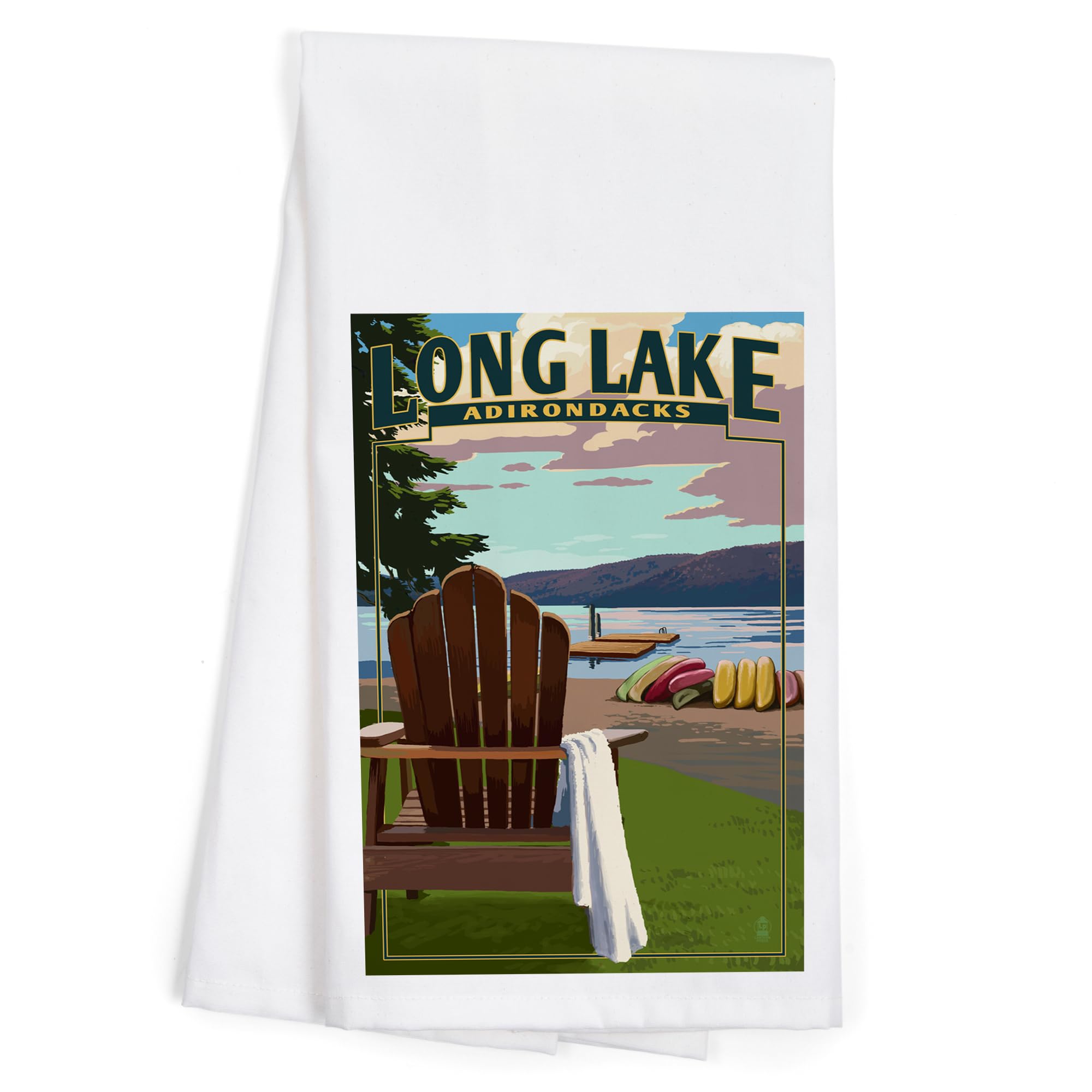 Adirondack Chair 100% Cotton Tea Towel - Decorative Hand Towel for Kitchen & Home - Long Lake, New York Themed - Perfect for Dish Drying, Gift Giving & Cabin Decor