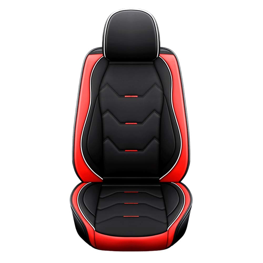 Premium Leather Car Seat Covers Full Set - 5-Piece Waterproof Auto Seat Protectors for Sedans, SUVs & Trucks | Front & Rear Cushion Covers (Black & Red) | Perfect for Daily Commute, Road Trips & Family Protection