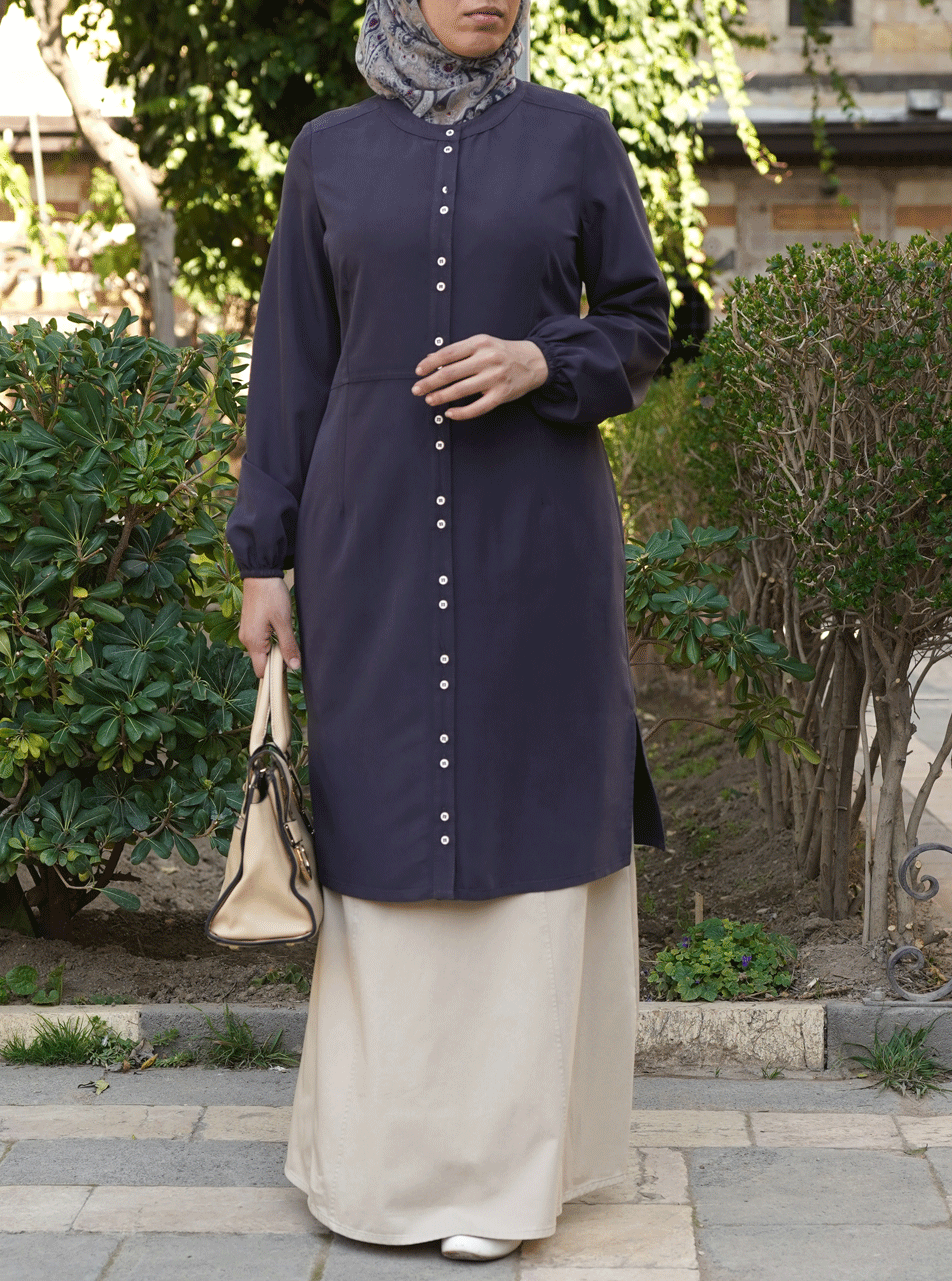 Sahla Women's Stylish Buttoned Tunic Top - Casual Long Blouse for Work, Date & Everyday Wear | Comfortable Loose Fit Tunic Shirt for Spring & Summer Outfits