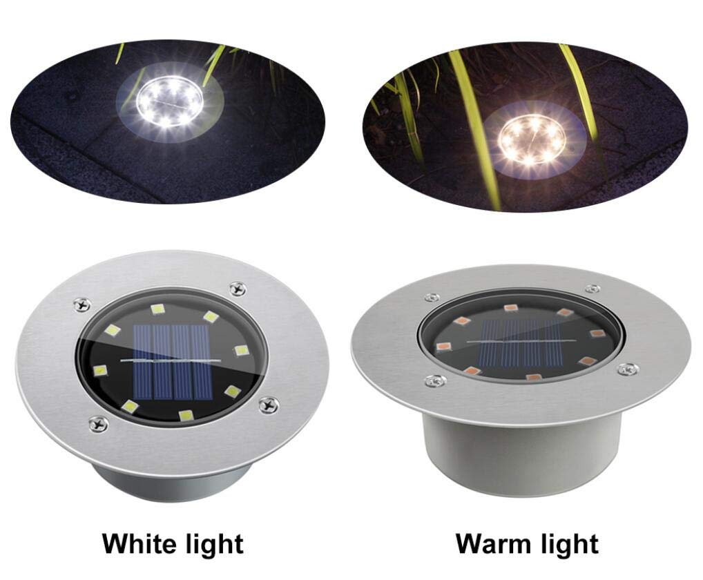 8 LED Solar Ground Lights - Waterproof Outdoor Disk Lights for Garden, Lawn, Yard, Walkway, Pool, Patio & Pathway - Warm White Aluminum Casting Shell (Pack of 2) - Perfect for Nighttime Landscape Lighting and Safety Illumination