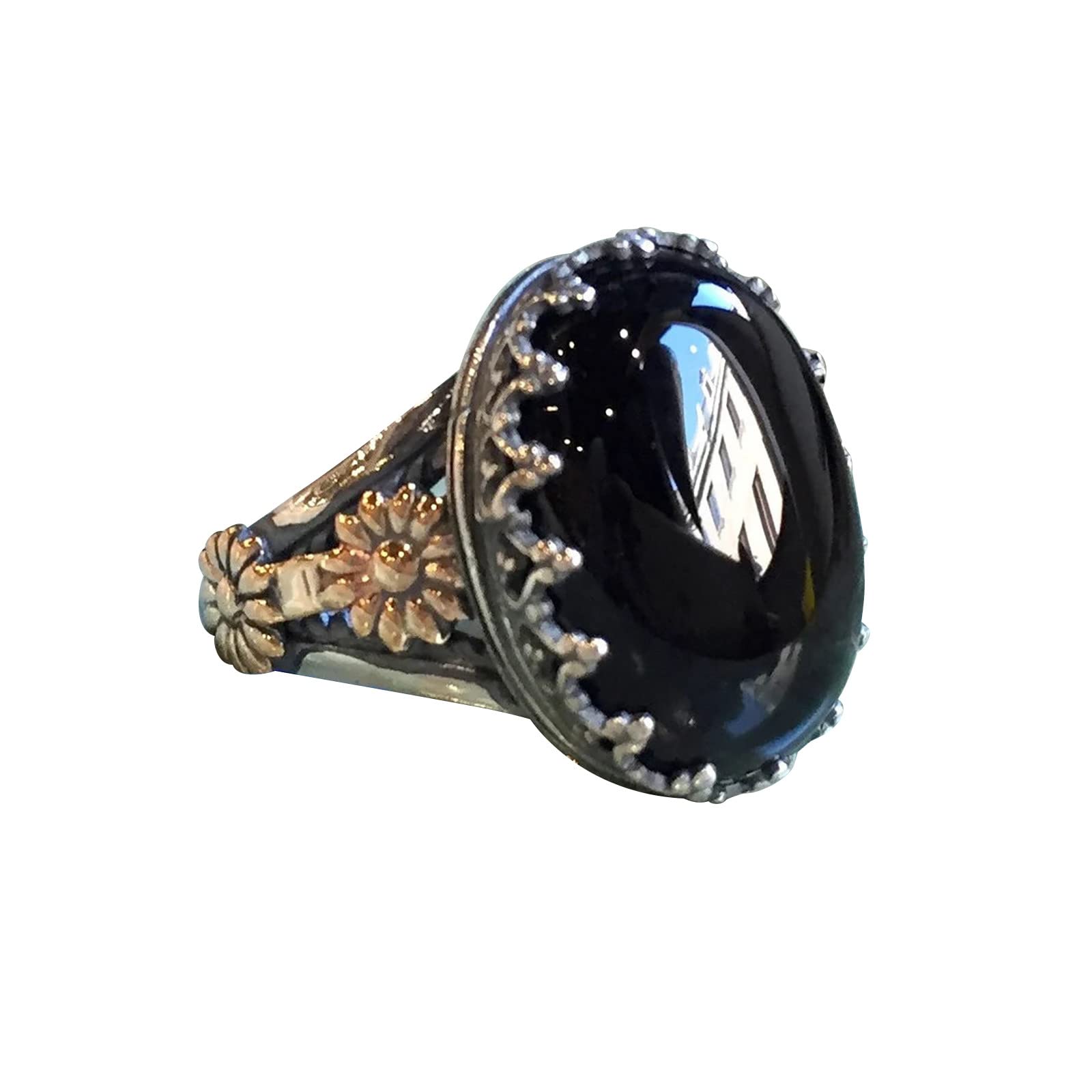 Elegant Black Stone Relief Sculpture Promise Ring for Women - Anniversary, Wedding, Engagement Jewelry - Christmas & Birthday Gift Idea (Black, Size 12) | Perfect for Romantic Proposals, Special Occasions & Everyday Wear