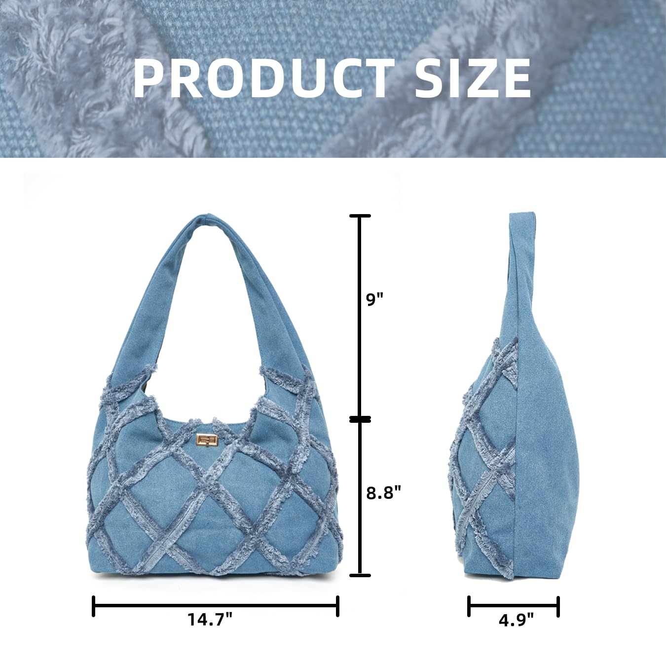 Stylish Denim Hobo Shoulder Bag for Women - Large Capacity Casual Canvas Tote Purse - Perfect for Work, Travel & Everyday Use