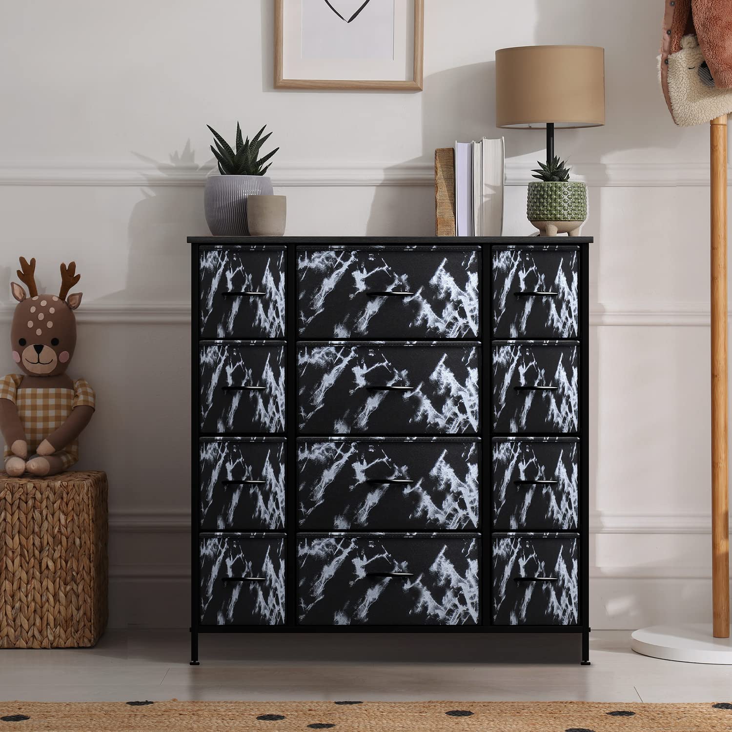 Sorbus 12-Drawer Dresser Organizer - Sturdy Steel Frame with Wood Top & Easy Pull Fabric Bins for Clothes Storage - Large Bedroom, Living Room, Nursery & Closet Storage Furniture - Perfect for Organizing Clothes, Toys & Home Essentials