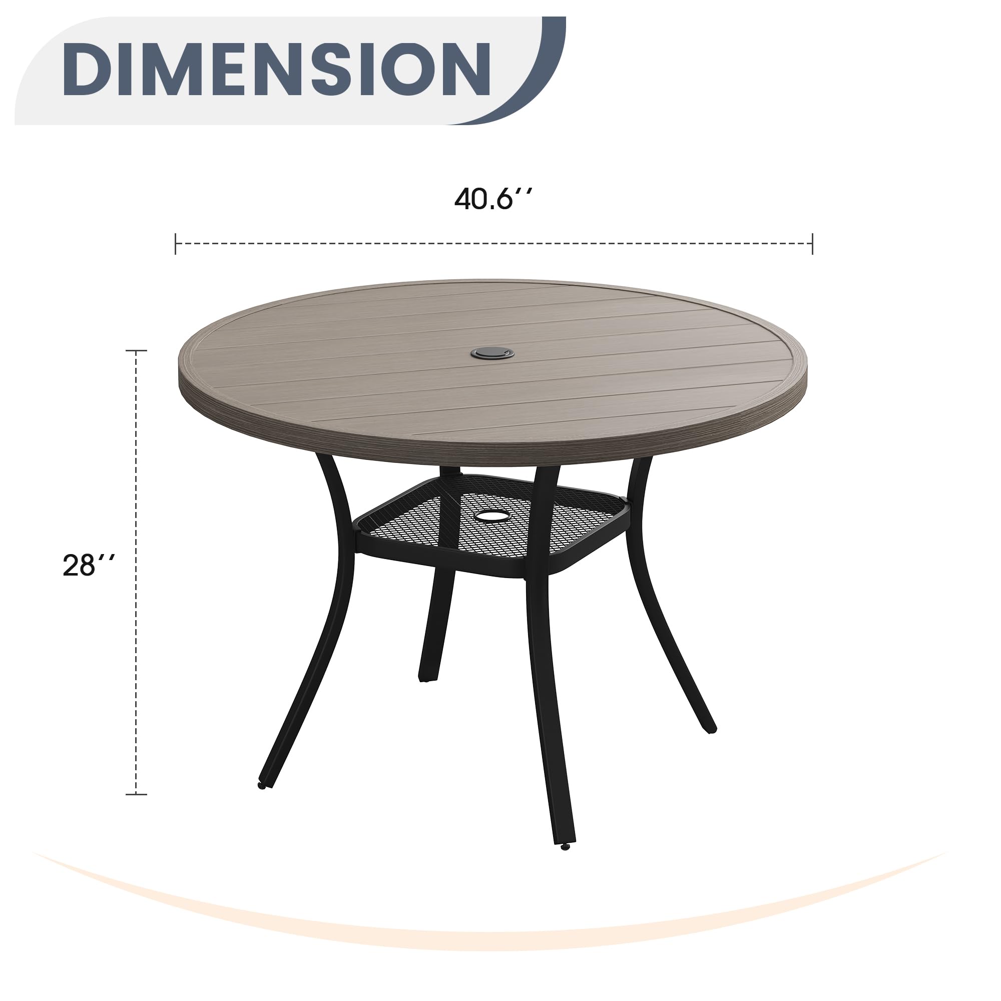 VICLLAX 41 Inch Round Outdoor Dining Table with Umbrella Hole - Weather-Resistant Metal Patio Table for Garden, Lawn, Balcony, Deck (Grey) | Perfect for Backyard BBQs, Poolside Gatherings & Outdoor Entertaining