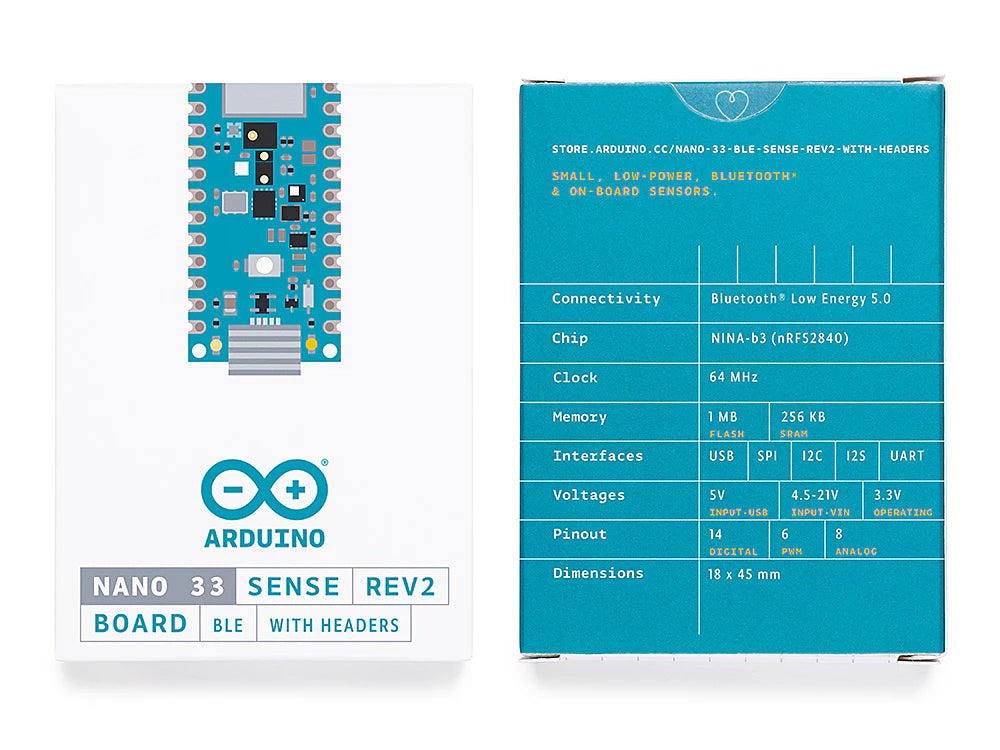 Arduino Nano 33 BLE Sense Rev2 with Headers - IoT Development Board for Smart Home, Wearables & Robotics Projects