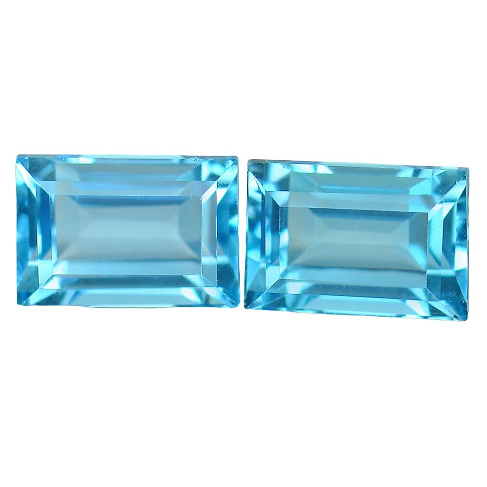 1.87tcw Natural Brazil Sky Blue Topaz Loose Stones - 6x4mm Emerald Cut Matched Pair VVS Eye Clean for Jewelry Making, Engagement Rings & Custom Designs