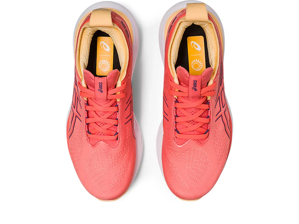 Asics Women's GEL-NIMBUS 25 Running Shoes - Lightweight Cushioned for Long Distance, Neutral Arch Support, Breathable Mesh (Papaya/Dusty Purple) | Perfect for Marathon Training, Jogging & Gym Workouts