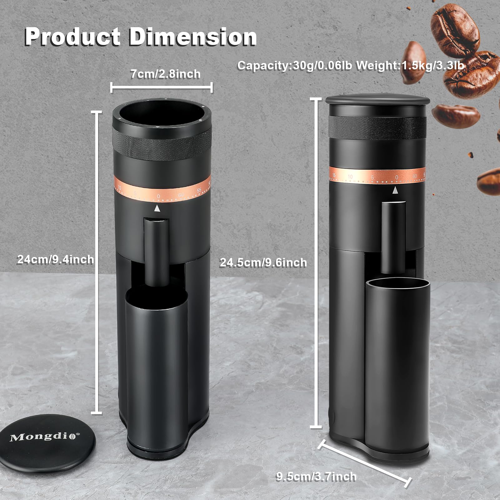 Premium Mongdio Single Dose Electric Coffee Grinder - 60 Adjustable Settings for Espresso & Brewing - Aluminum Bean Grinder with LCD Display (Black) - Perfect for Home Baristas & Coffee Shops