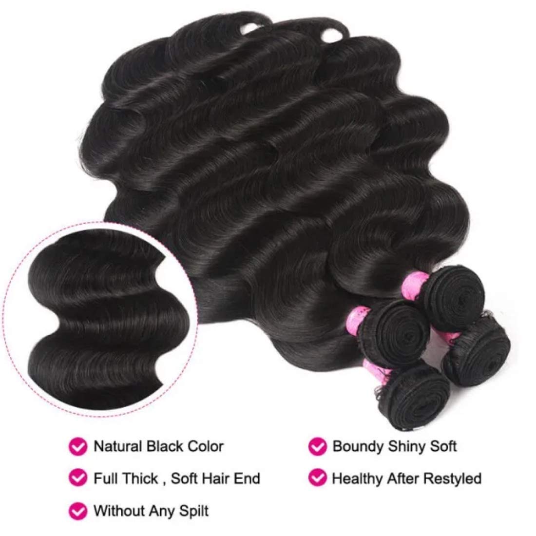 UNice Brazilian Body Wave 100% Virgin Human Hair Weave Extensions - 30 Inch 1 Bundle, Natural Black, Unprocessed, Can Be Dyed & Bleached - Perfect for Daily Styling, Special Occasions & Salon Use