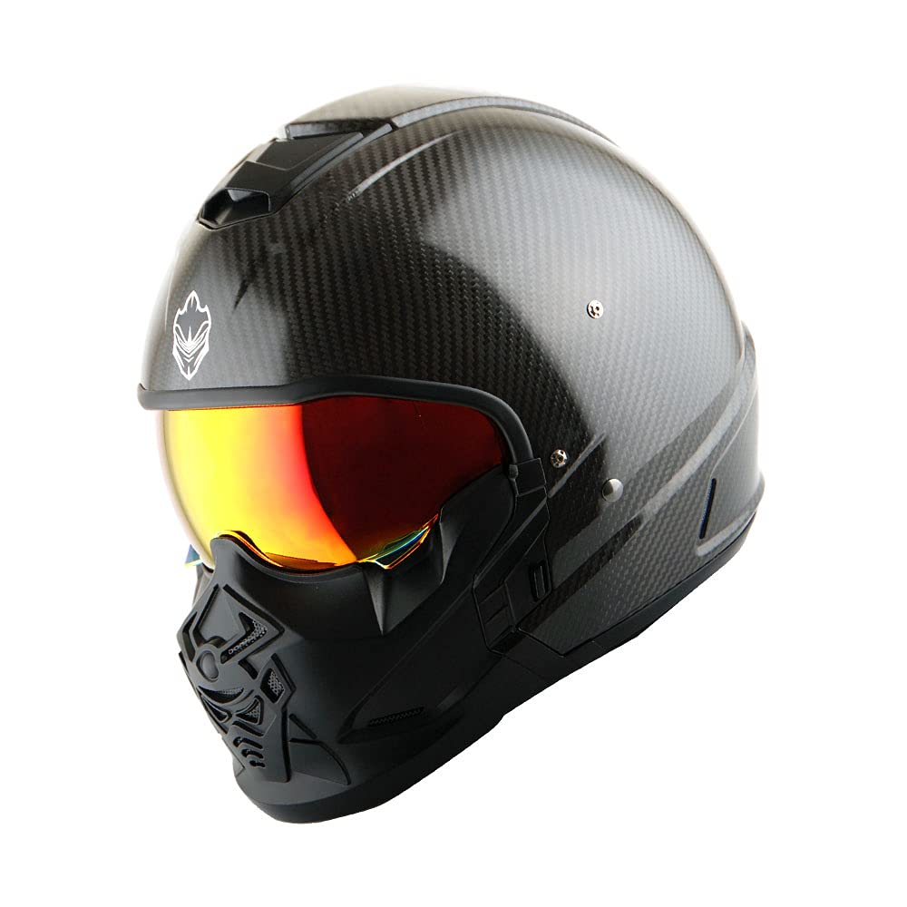 Martian Genuine Carbon Fiber Motorcycle Helmet HB-B2 - DOT Approved Full Face & Open Face Design in Carbon Black | Perfect for Street Riding, Racing & Urban Commuting
