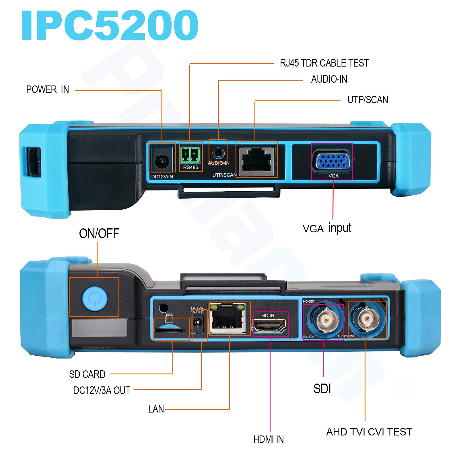 IPC-5200 Plus CCTV Tester - 8MP CVI/TVI/AHD/SDI/CVBS Camera Tester with 5