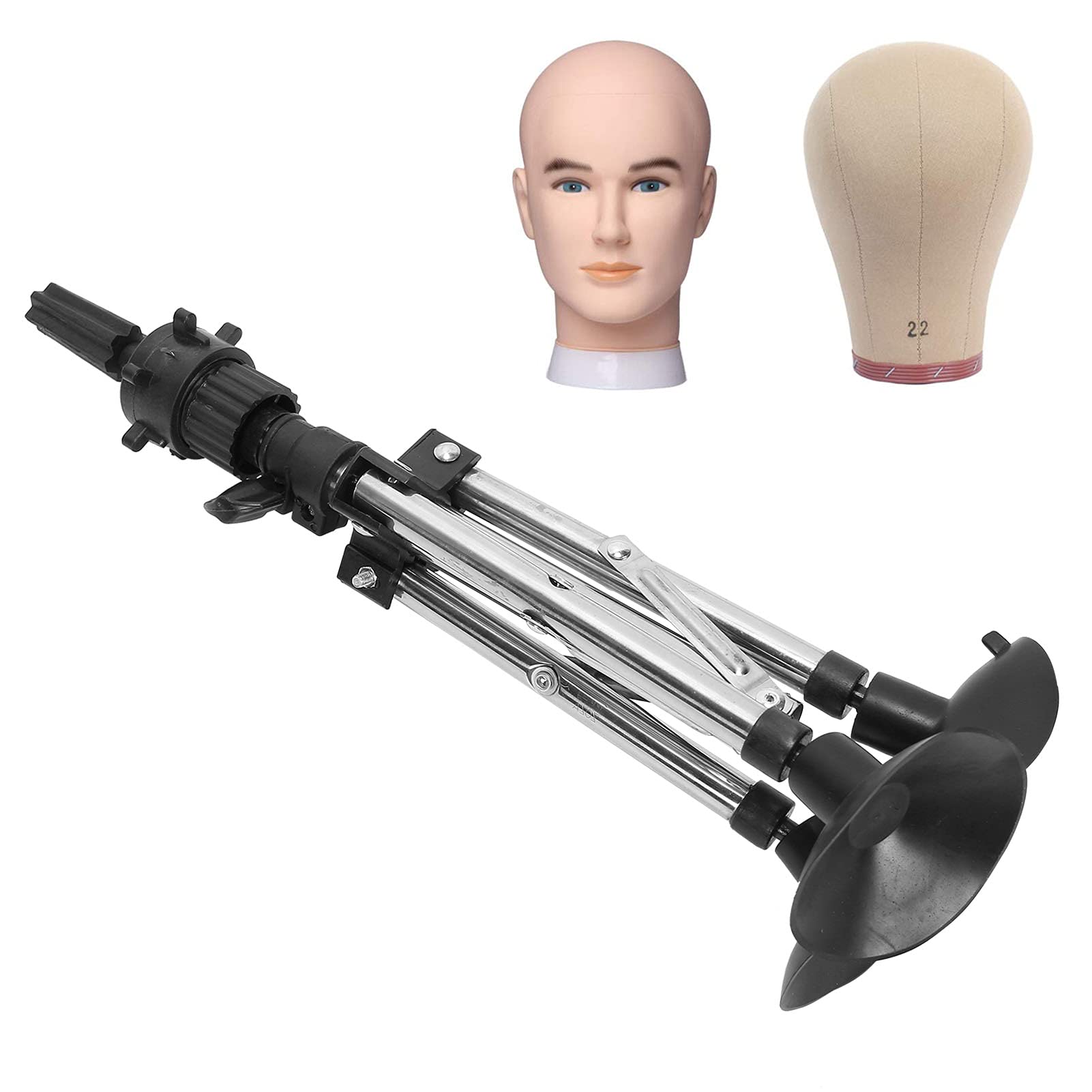Adjustable Foldable Metal Wig Mannequin Head Stand Tripod - Sturdy Salon & Barber Shop Display for Hairstyling Practice & Training (Silver)