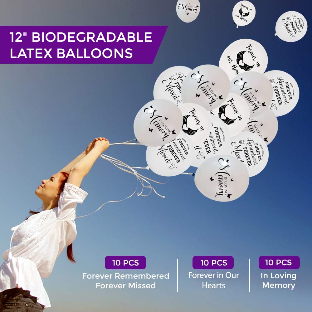 Makarios 30-Pack Memorial Latex Balloons (White & Silver) - Funeral Decorations, Sympathy Gifts, Memorial Service Supplies - Perfect for Funeral Occasions, Memorial Services & Remembrance Events