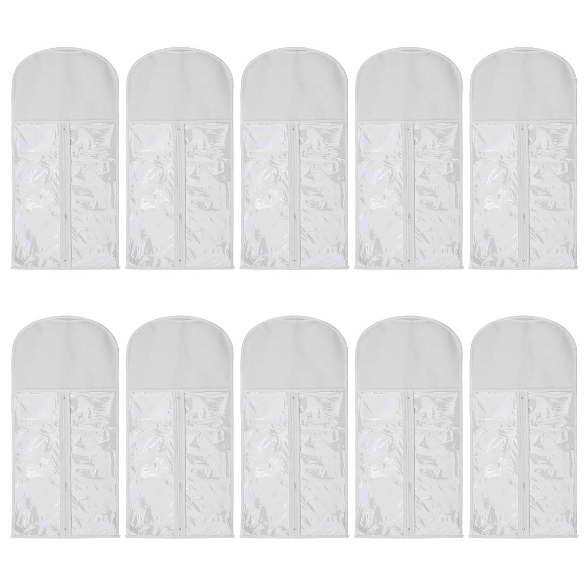 5-Piece Wig Storage Bag Set with Wooden Hangers - Dust-Proof Organizer for Professional Hair Extensions & Wigs (5 White Wig Pouches + 5 Black Hangers) - Perfect for Salon, Home Storage & Travel Accessories