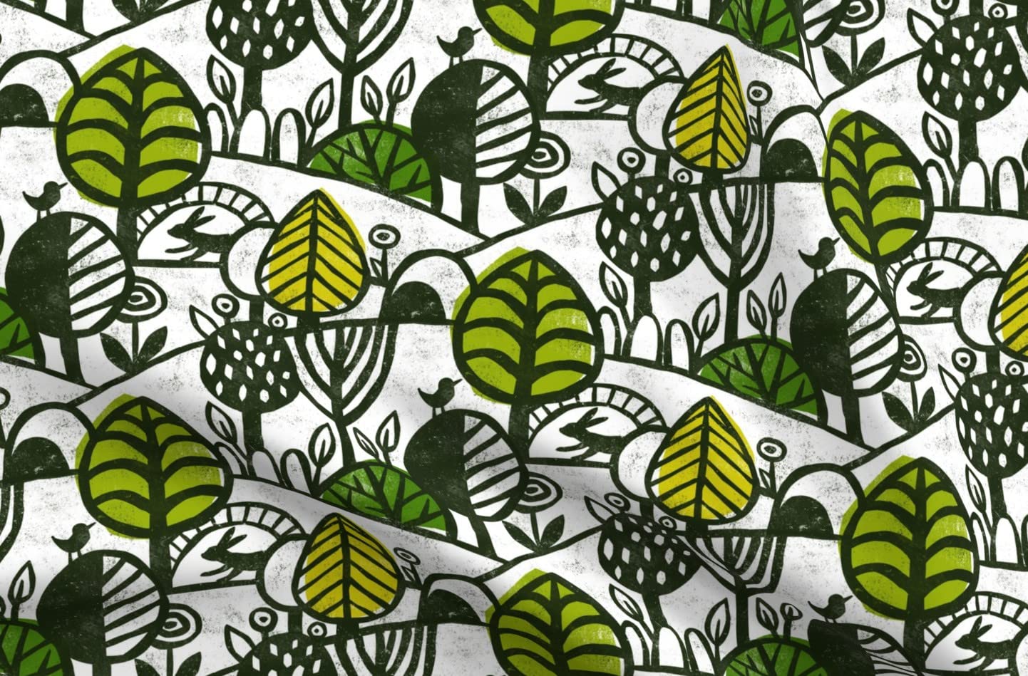 Forest Adventure Printed Chiffon Fabric - Spring Nature Birds Trees Design for Sewing, Fashion Apparel & Home Decor | Fat Quarter for Dresses, Curtains & DIY Crafts