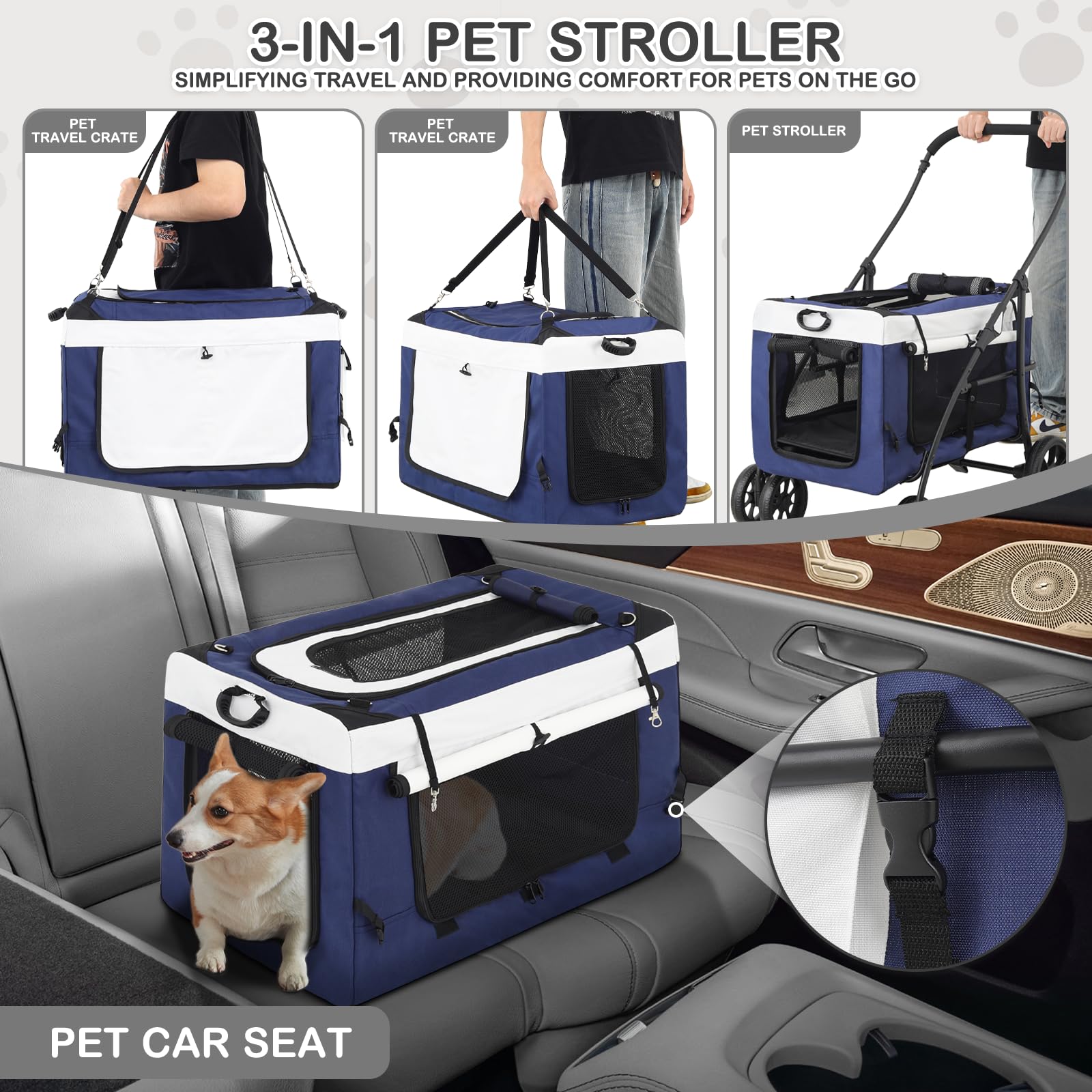 **MoNiBloom 4-Wheel Pet Stroller for Dogs & Cats - Detachable Carrier, Collapsible Travel Cart, Soft Dog Crate - Perfect for Jogging, Shopping & Outdoor Adventures**